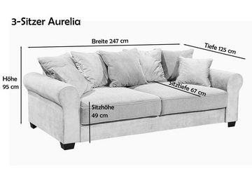 ED EXCITING DESIGN 3-Sitzer, Aurelia 3-Sitzer Polstergarnitur Couch Sofa 2-farbig Anthrazit/Silber