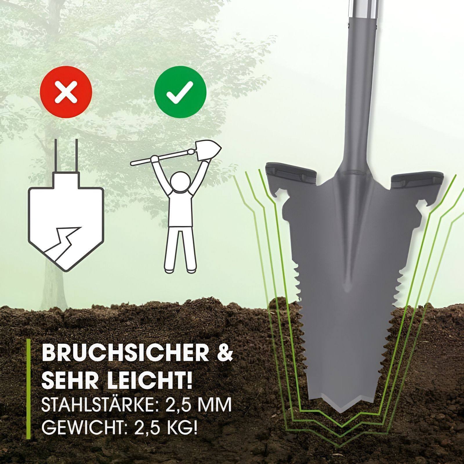 EASYmaxx Spaten Wurzelspaten Wurzelsäge Spaten Säge Gärtnerspaten V-Klingenspitze