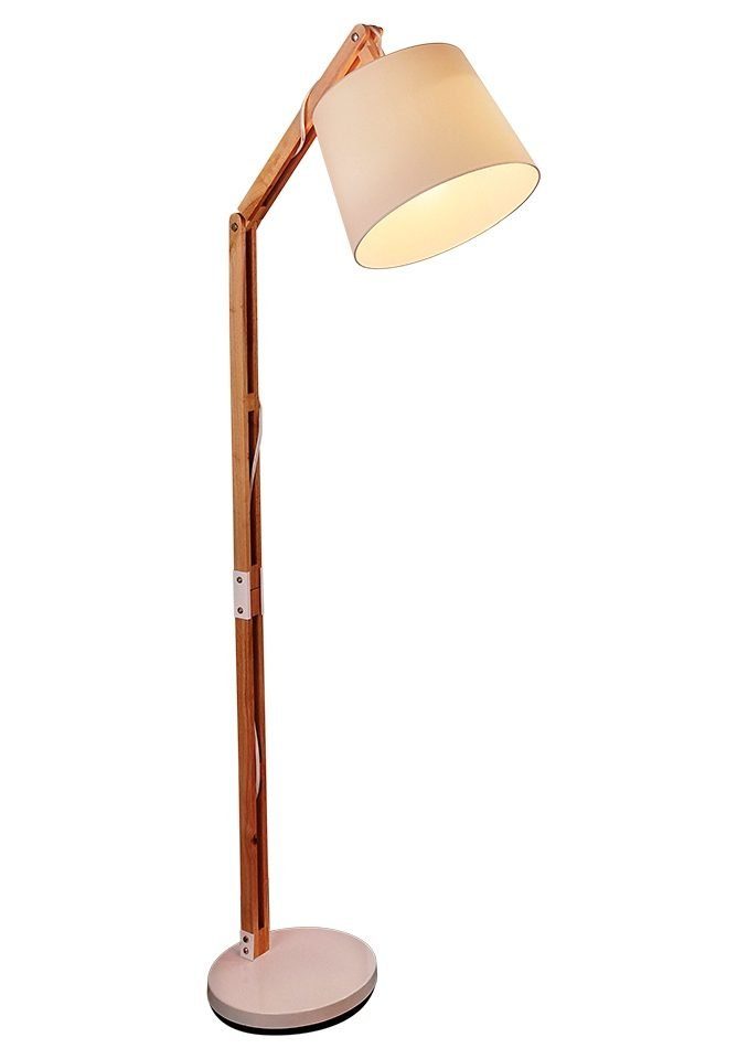 Brilliant Stehlampe Carlyn, ohne Leuchtmittel, 163 cm Höhe, E27 max. 60 W, mit weißem Stoffschirm, Holz/Metall/Textil
