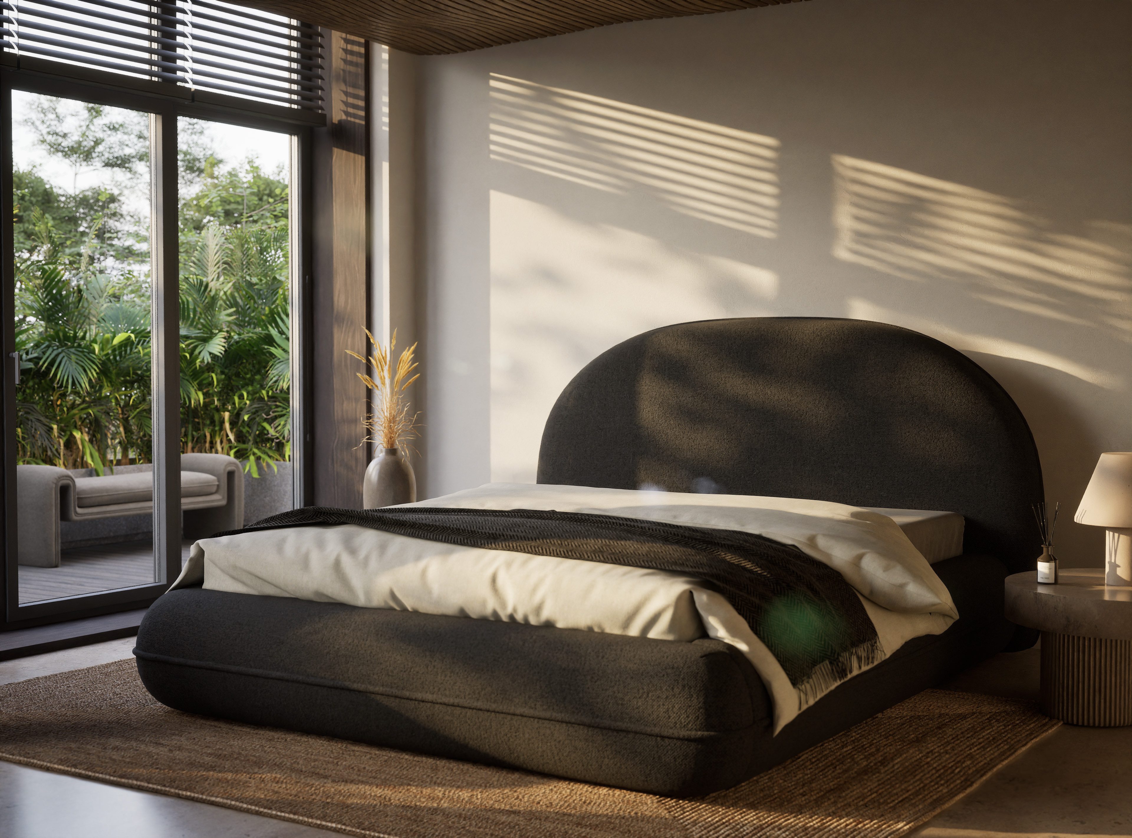 Maison de Rêve Polsterbett Koji, Polsterbett mit Bettkasten und Kopfteil, Doppelbett mit Lattenrost