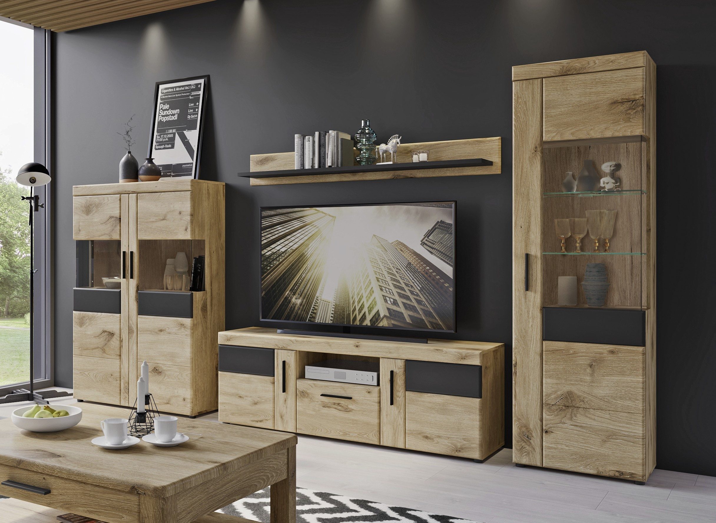 freiraum Wohnwand Grano, (4-teilig), (4-teilig) in Viking Eiche Dekor - 317x195x41 (BxHxT)