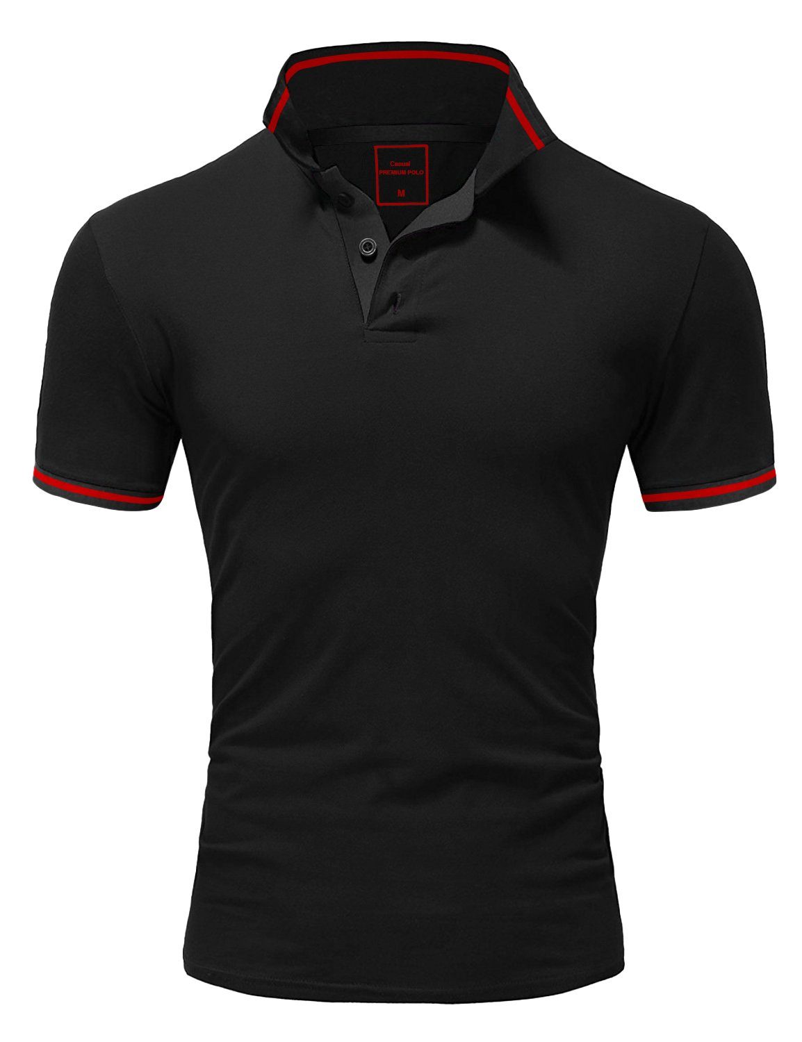 Amaci&Sons Poloshirt PROVIDENCE Herren Basic Kontrast Kurzarm Polohemd T-Shirt Schwarz/Rot
