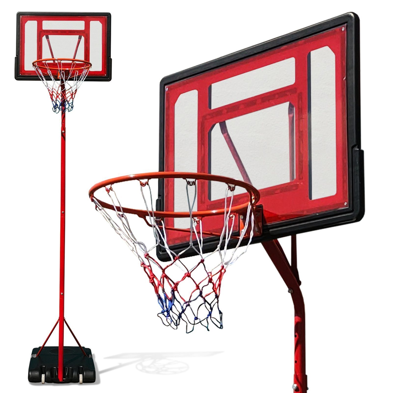 VENDOMNIA Basketballkorb höhenverstellbare & 305cm), & Basketballanlage Rollen für für & 230 Korbhöhe Ständer (mit Jugendliche, Basketballständer mit Indoor Basketballkorb Korbanlage Rot Kinder - Brett Outdoor Mobile