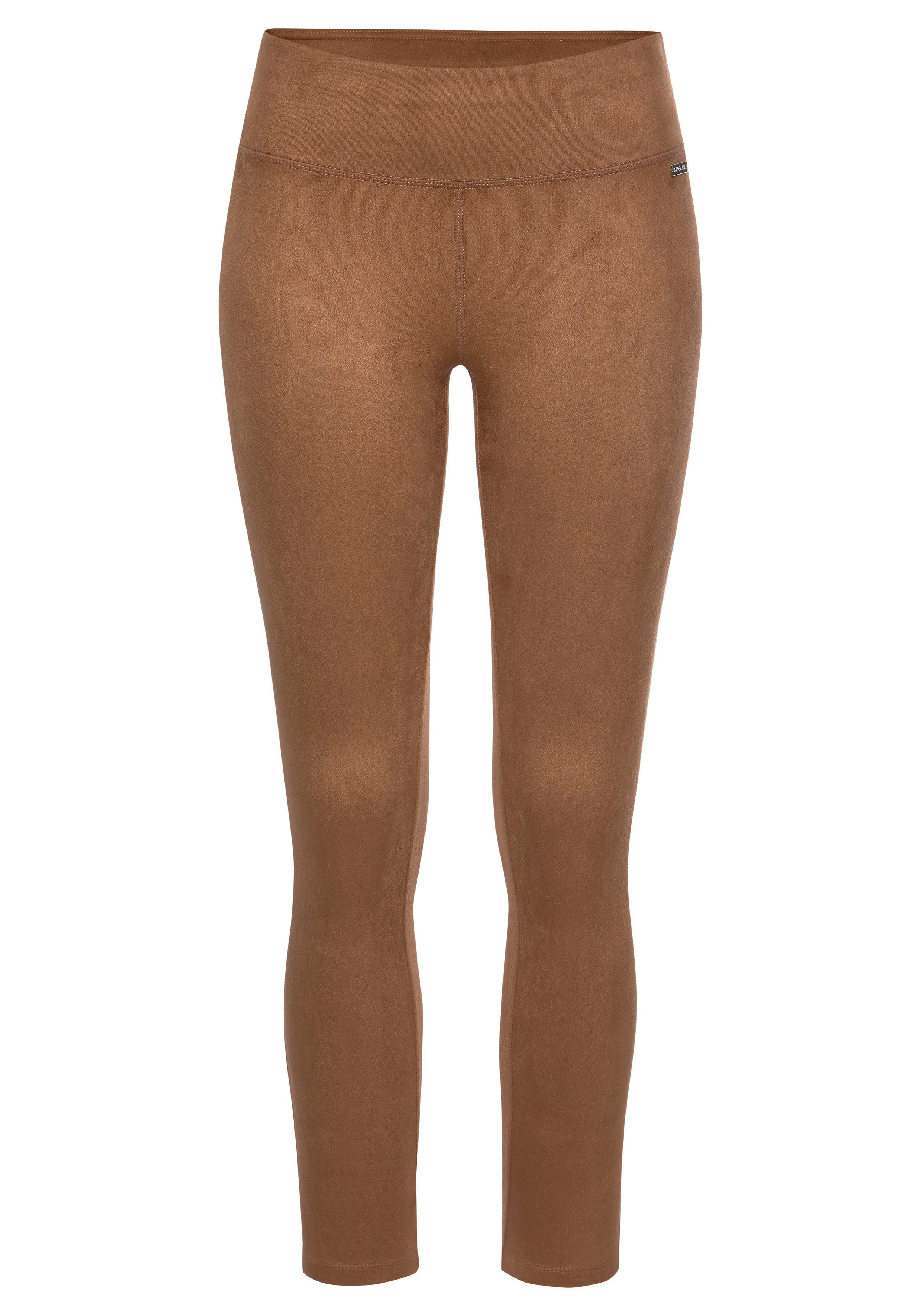 LASCANA Leggings in Velourleder-Optik camelfarben