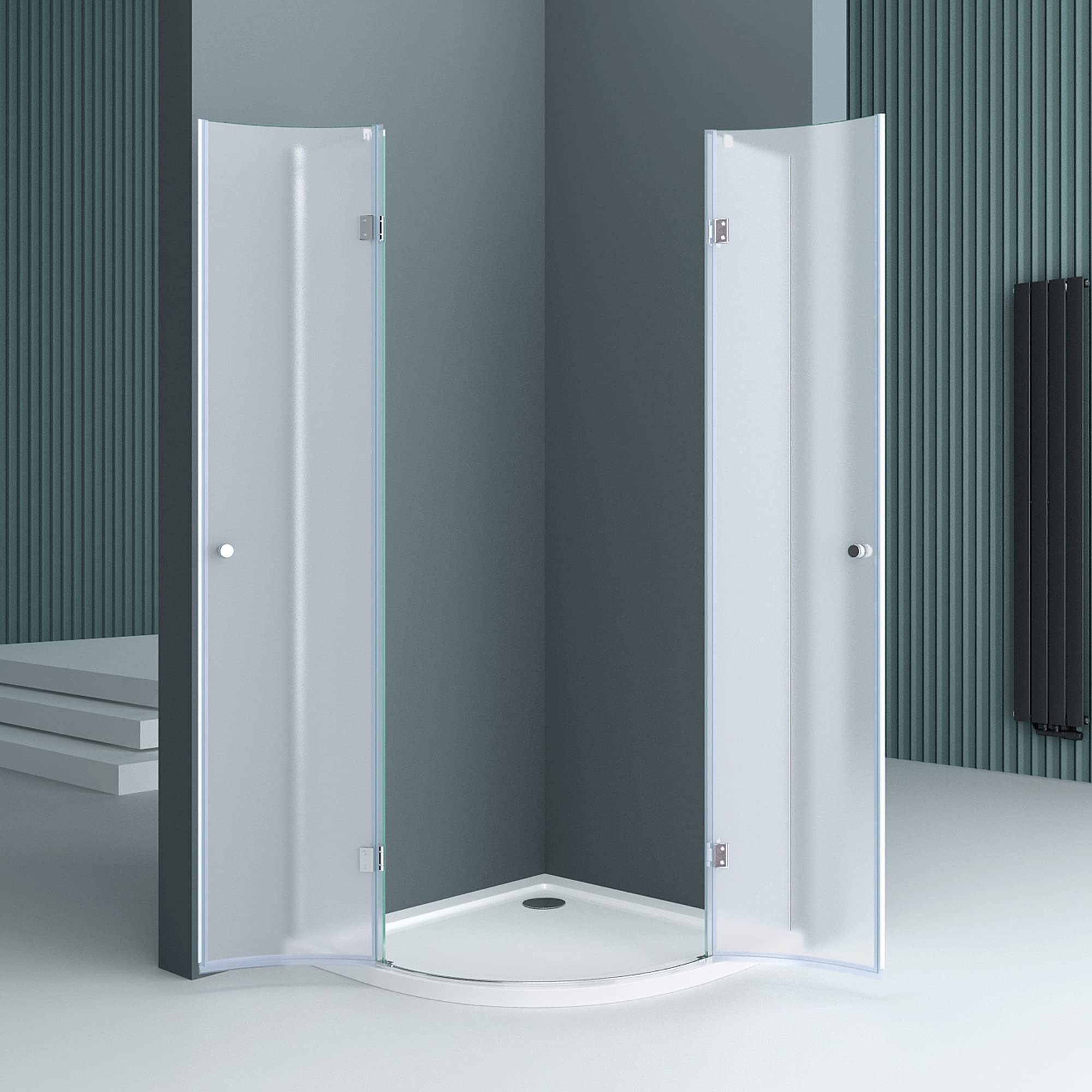 doporro Runddusche Viertelkreisdusche Duschkabine ESG-Sicherheitsglas Easy-Clean Rav02, BxT: 80x80 cm – Bild 3 von 5