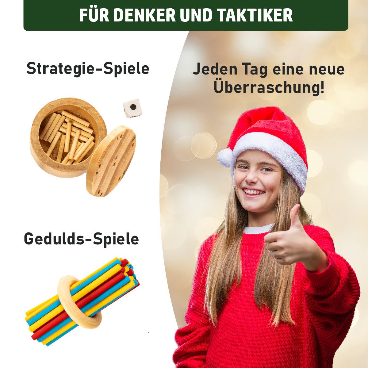 BRAST Adventskalender Knobel & Mini-Spiele Duftkerzen Werkzeug-Set oder Garten-Utensilien (7 Varianten zur Auswahl, 24-tlg), Mini Spiele im Taschenformat - Ideal für unterwegs