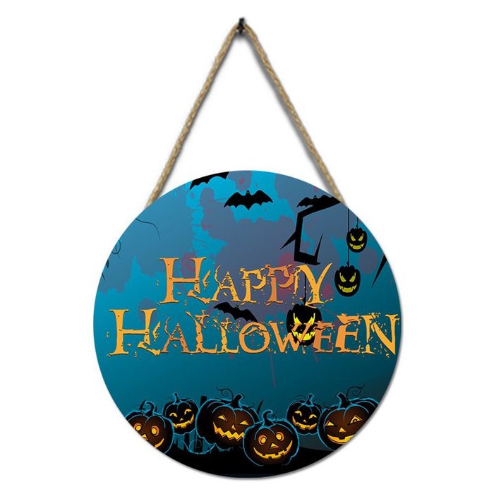 FeelGlad Hausnummer Halloween-Zeichen aus Holz hängend runder blauer Kürbis (1 St)