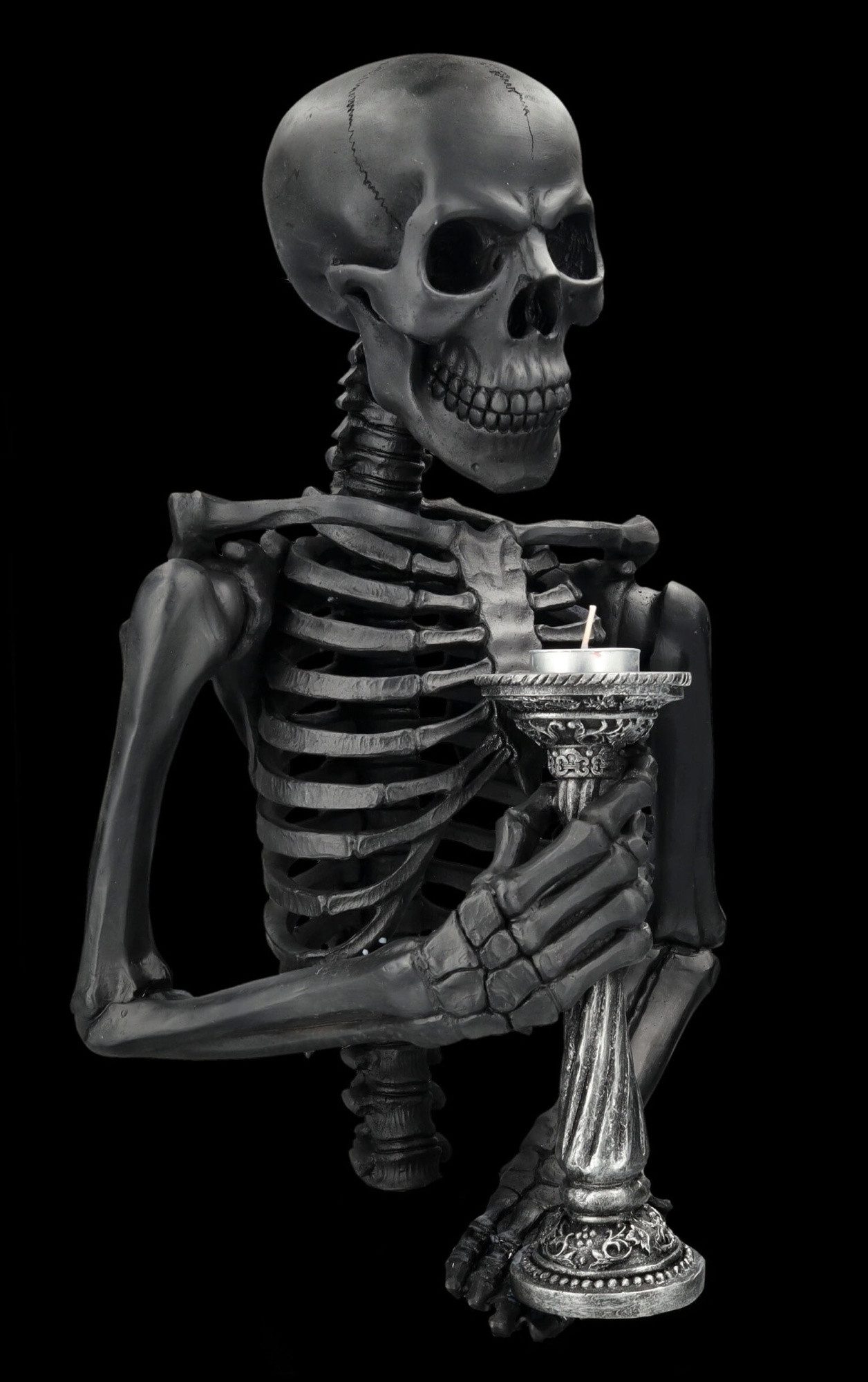 Figuren Shop GmbH Teelichthalter Skelett Wandfigur – Gothic Teelichthalter Statue Seelenfeuer 46cm Deko