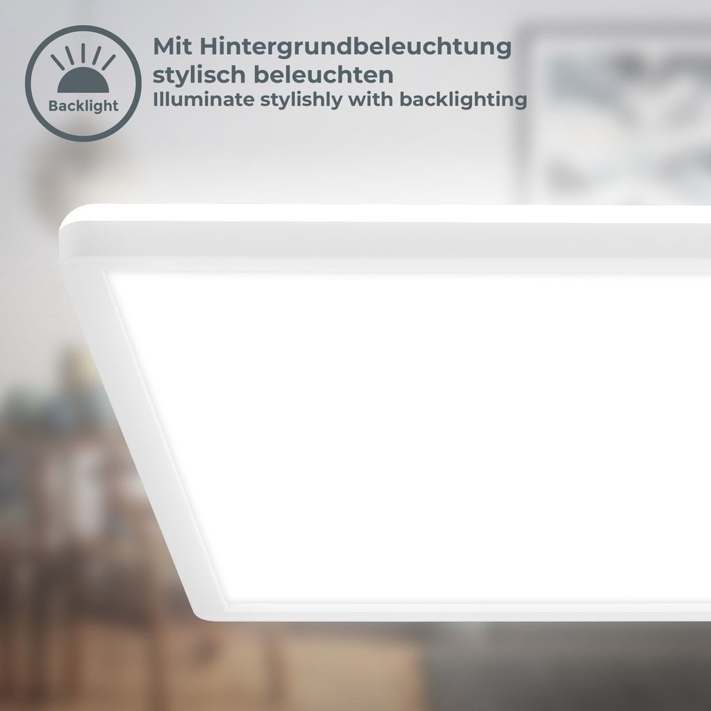 B.K.Licht LED Deckenleuchte LED Panel ultraflach Backlight Effekt weiß 42x42cm - BKL1601, LED fest integriert, 2700K - Extra-Warmweiß, LED Deckenlampe 42x42x3 cm Weiß 22W Wohnzimmer Schlafzimmer Küche