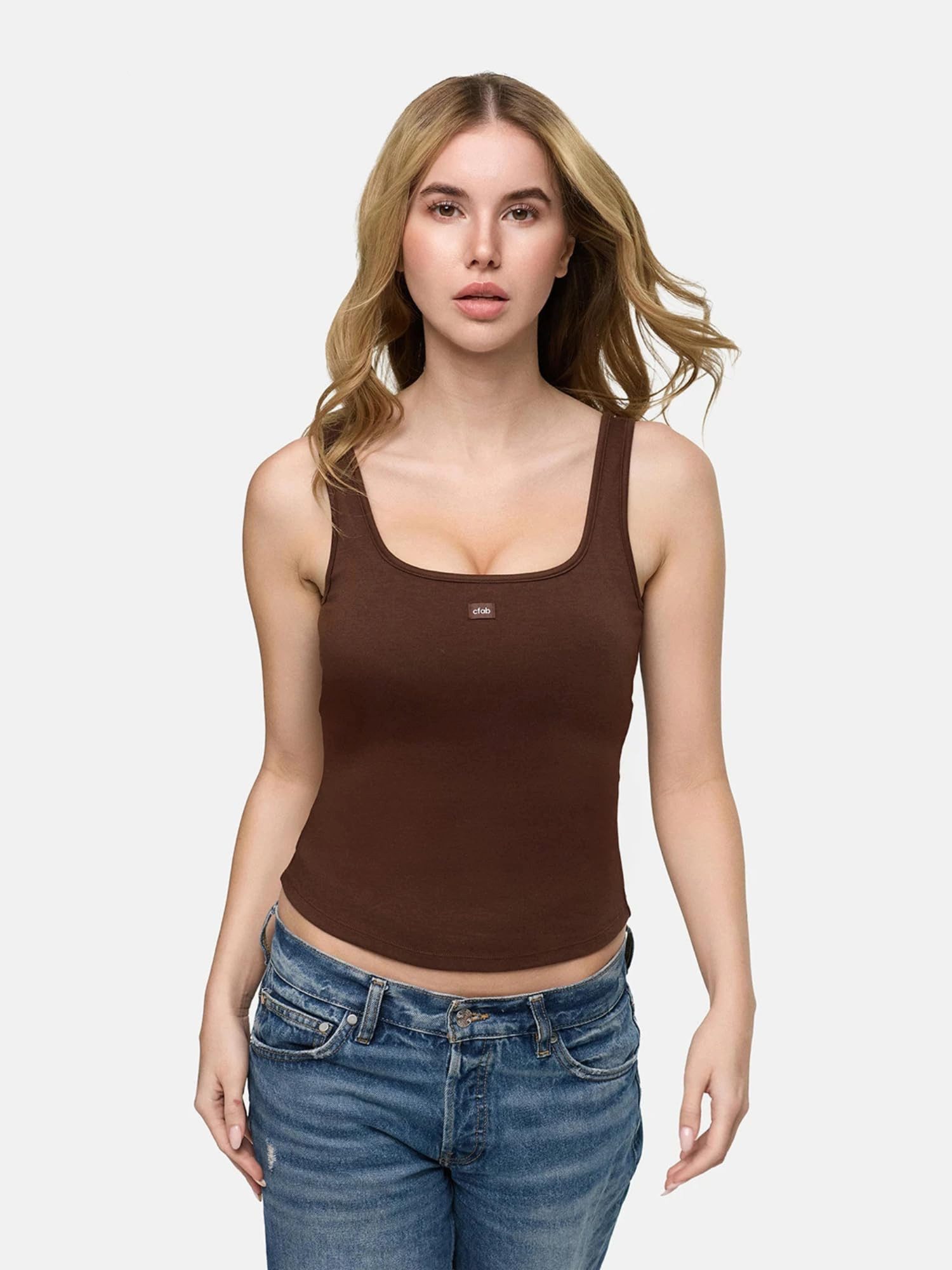cfab by creamy fabrics BH-Hemd Cotton Tank with Built-In Push-Up Bra-Braun- günstig online kaufen