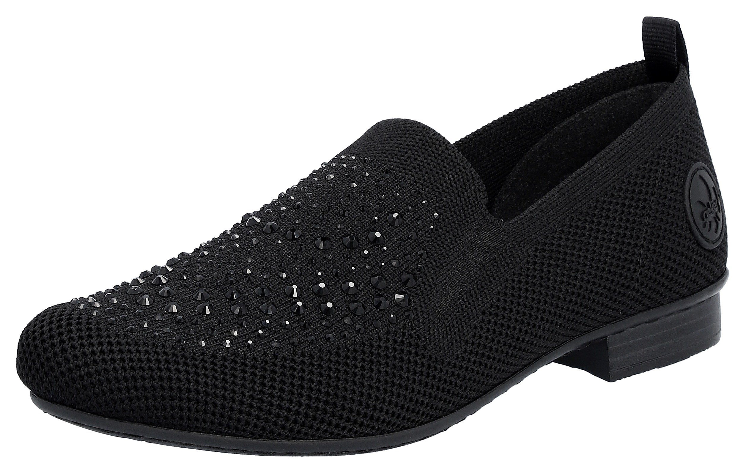 Rieker Slipper Loafer, Business Schuh mit Strass-Steinchen verziert