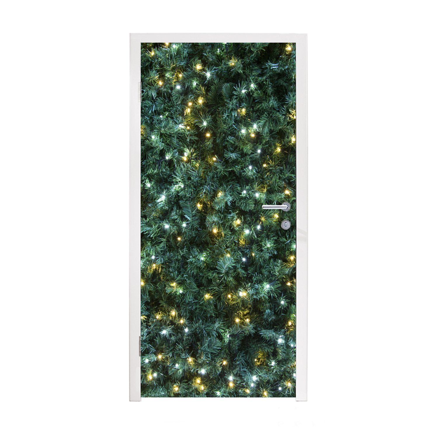 Türaufkleber, St), Fototapete Weihnachtsbaum MuchoWow cm bedruckt, Türtapete Tür, - (1 Matt, 75x205 für Weihnachtsbeleuchtung,