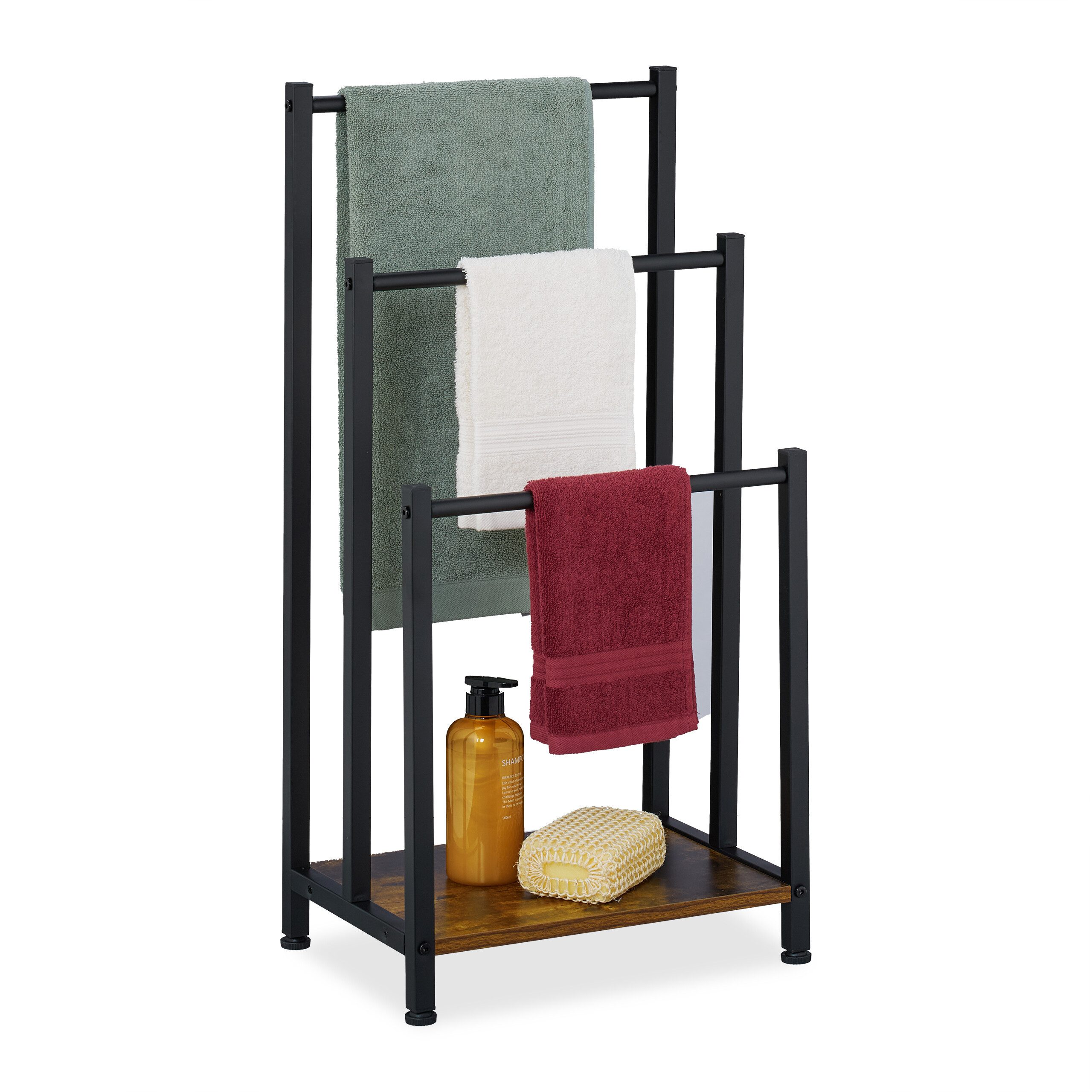 relaxdays Handtuchständer 3 Stangen & Ablage, braun günstig online kaufen
