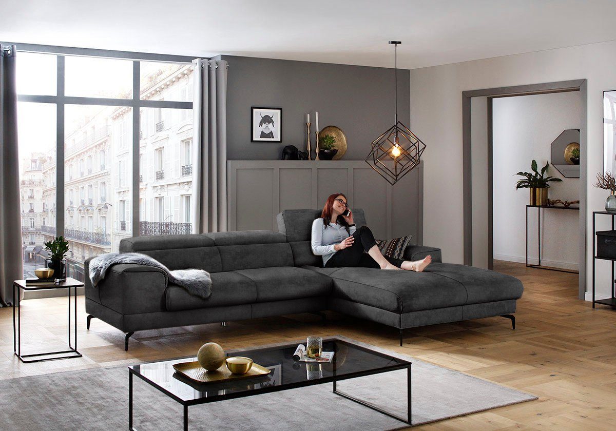 W.SCHILLIG Ecksofa piedroo, Designsofa mit tollem Sitzkomfort, L-Form, Kopfteilverstellung, wahlweise mit Sitztiefenverstellung, Breite 303cm