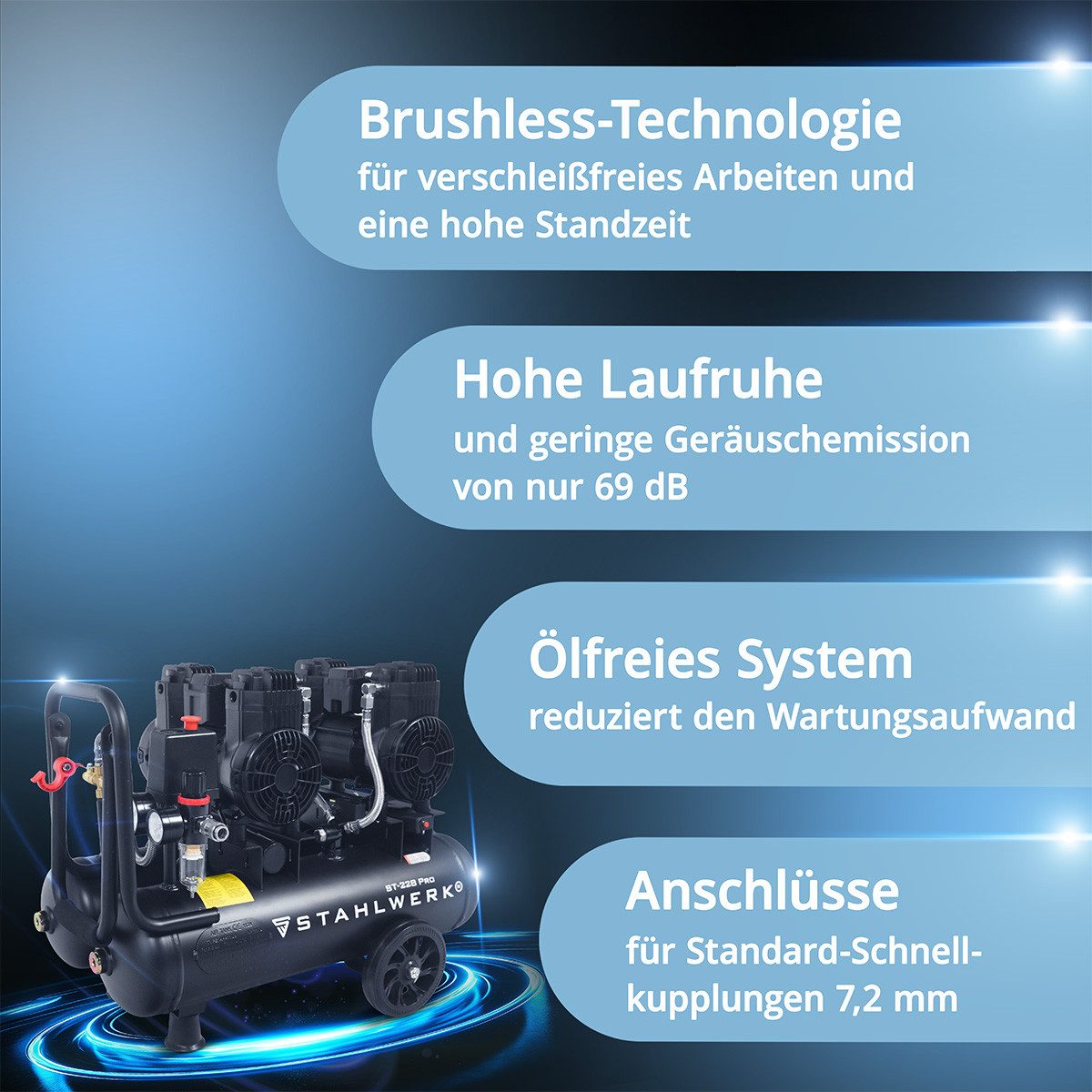 STAHLWERK Kompressor 22 L Tank - ölfrei & leise, 8 bar, Druckluftkompressor, 22 l, 1-tlg.