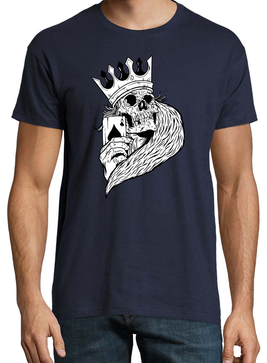 Frontprint Herren mit Shirt trendigem Ass Poker Youth Skelett Navyblau Designz T-Shirt