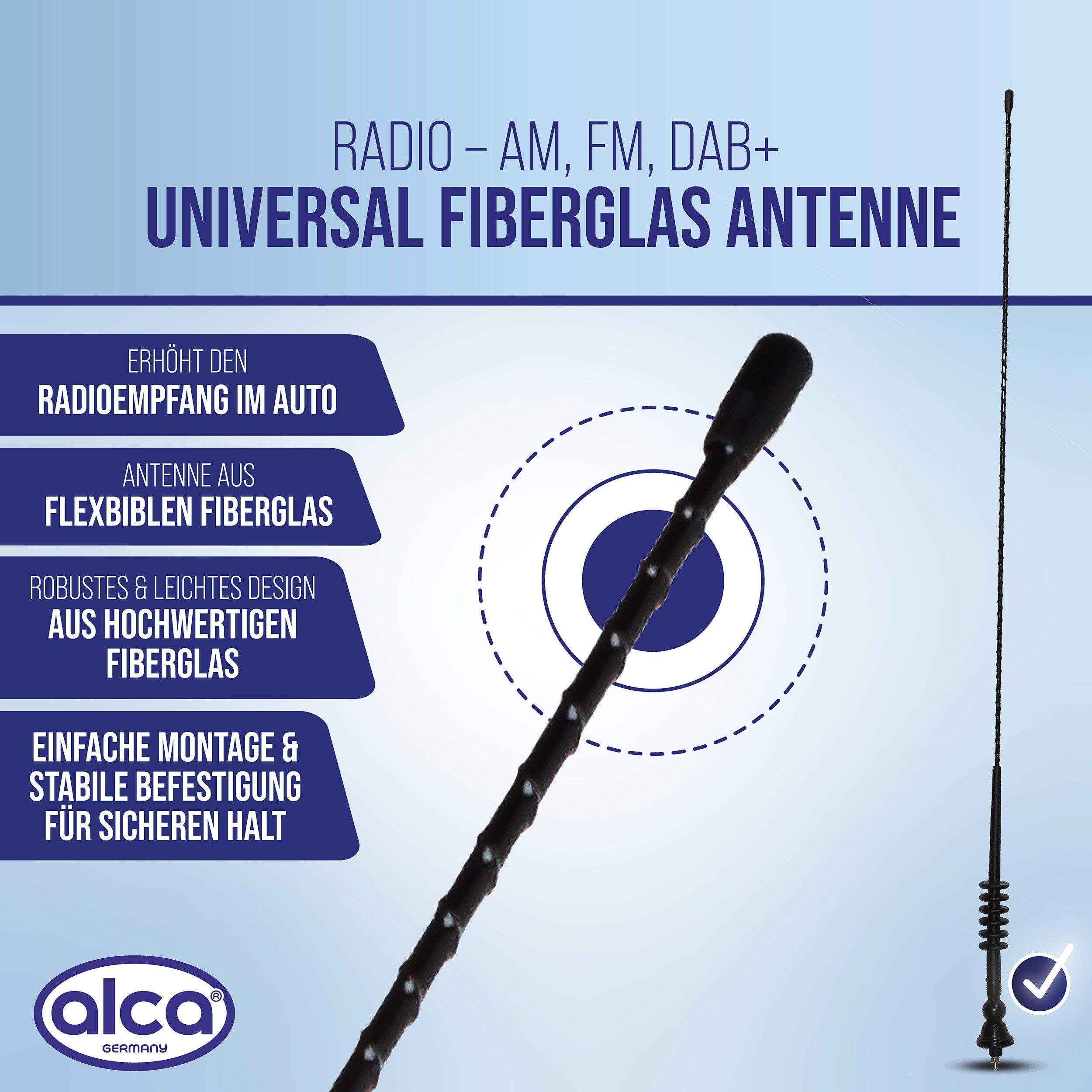 alca Dachantenne Fiberglas 80 cm schwenkbar mit DIN-Stecker für Pkw AM/FM Autoradio-Ersatzantennenstab (AM/FM) – Bild 2 von 5