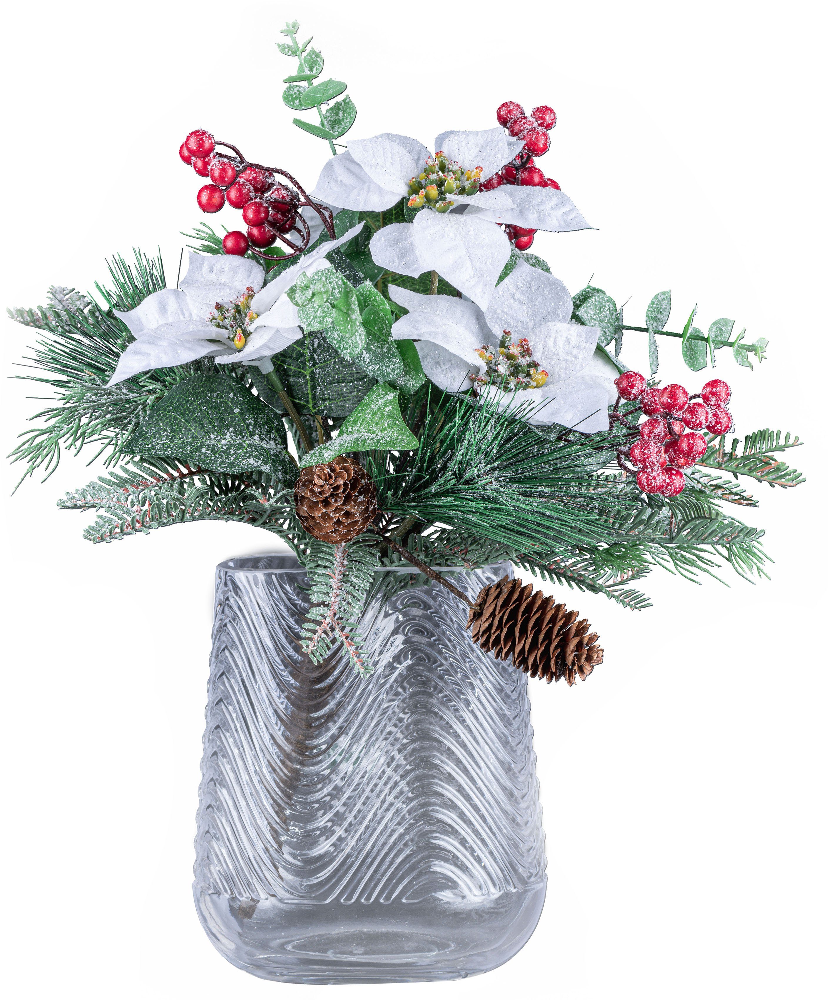 Creativ deco Dekovase Weihnachtsdeko (Set, Vase, Poinsettien-Mixbund 2 1 St., geeister in 1 Optik Bouquet), mit