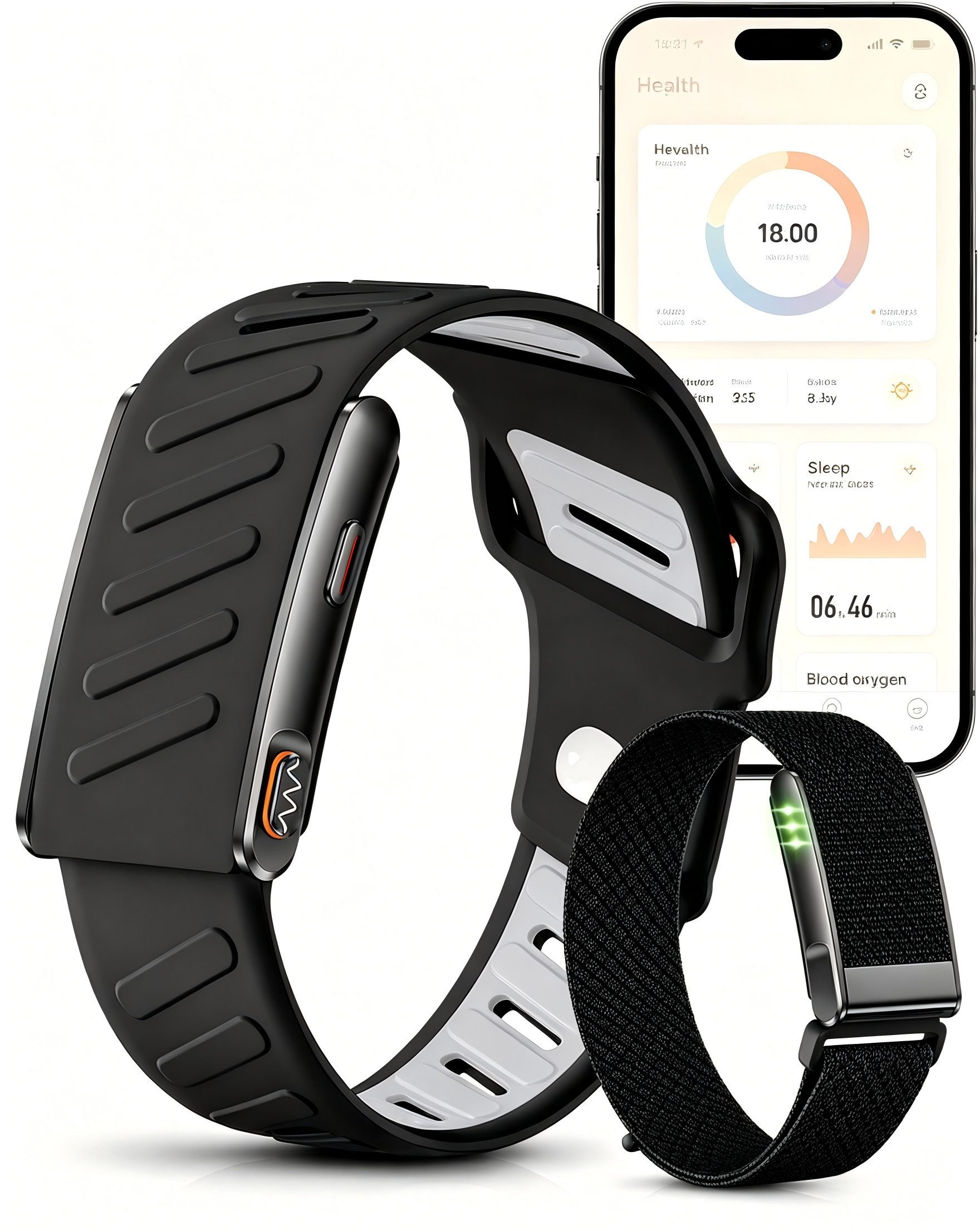 Toomoke Fitness-Tracker Fitness Tracker ohne Display für Damen & Herren (Smart Band mit EKG-Aufzeichnung), Schlaf-, Puls- & Aktivitätstracking, 2 Armbänder, ohne Abo
