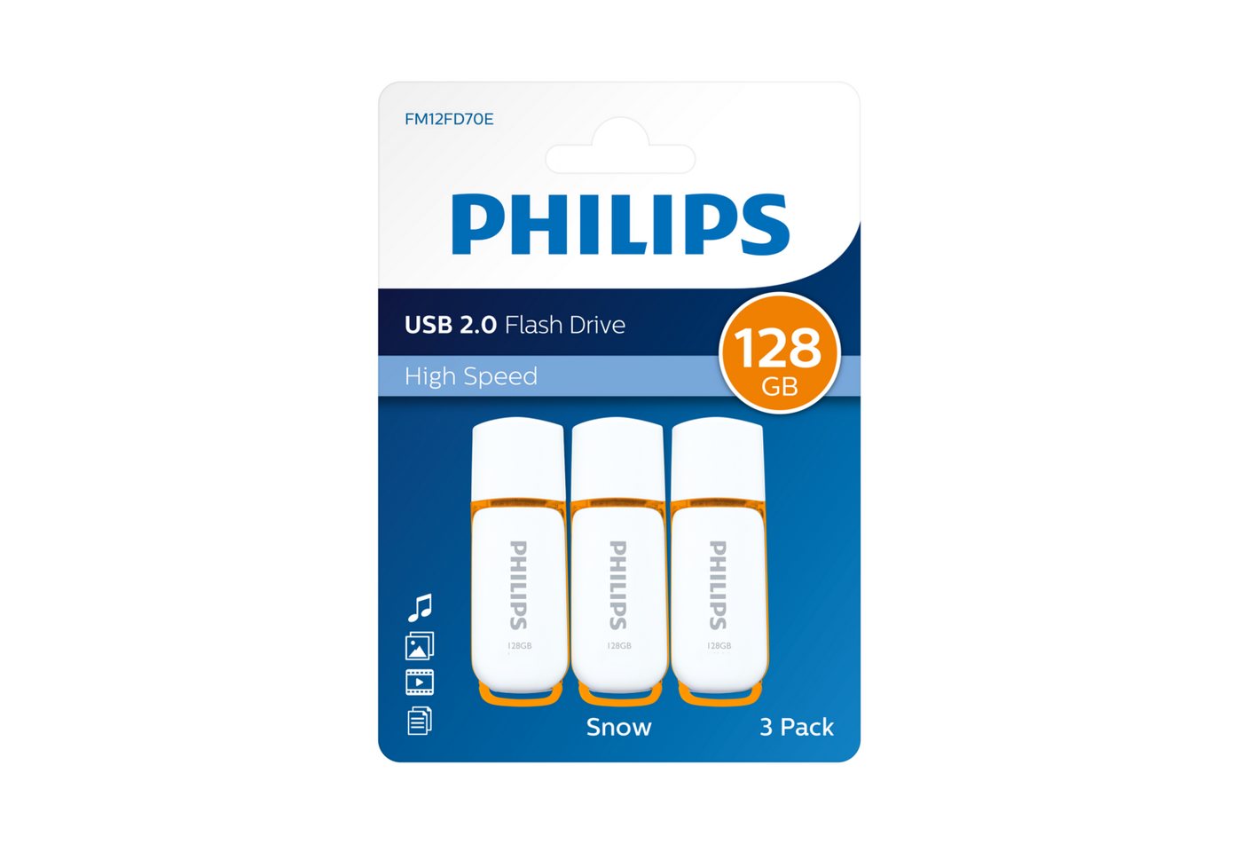 Philips FM12FD70E/00 USB-Stick (USB 2.0, Lesegeschwindigkeit 23,00 MB/s, 128 GB USB-Stick, Sunrise Orange, 3er-Pack)