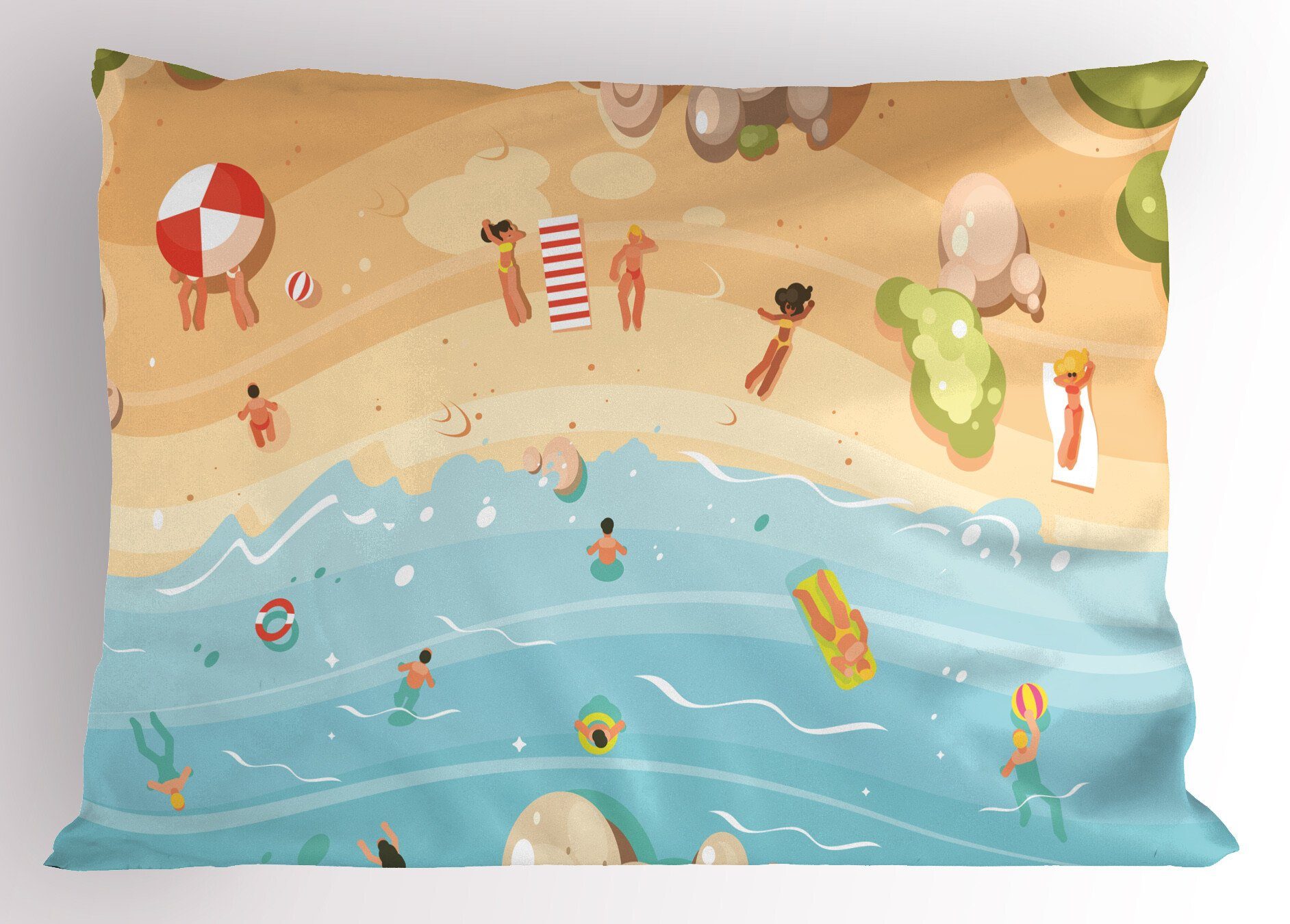 Kissenbezug, Stück), Dekorativer Standard Cartoon Fun Grafik-Strand Kissenbezüge Coast Size Abakuhaus Gedruckter (1 King