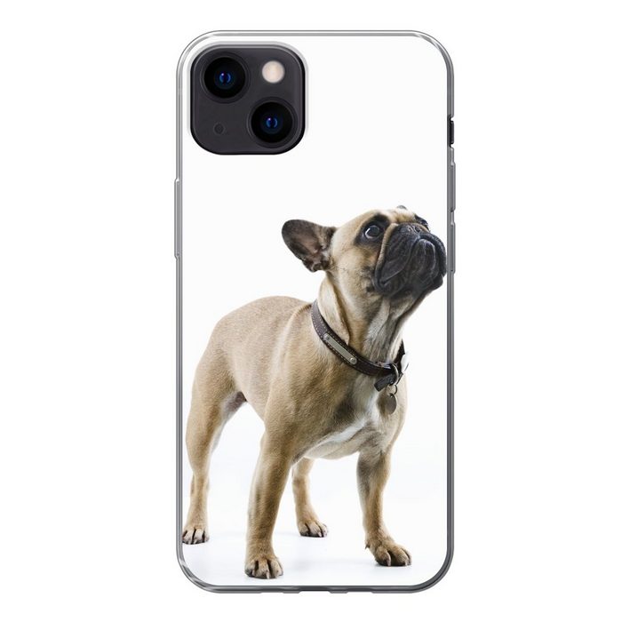 MuchoWow Handyhülle Französische Bulldogge - Halsband - Braun Handyhülle Apple iPhone 13 Smartphone-Bumper Print Handy