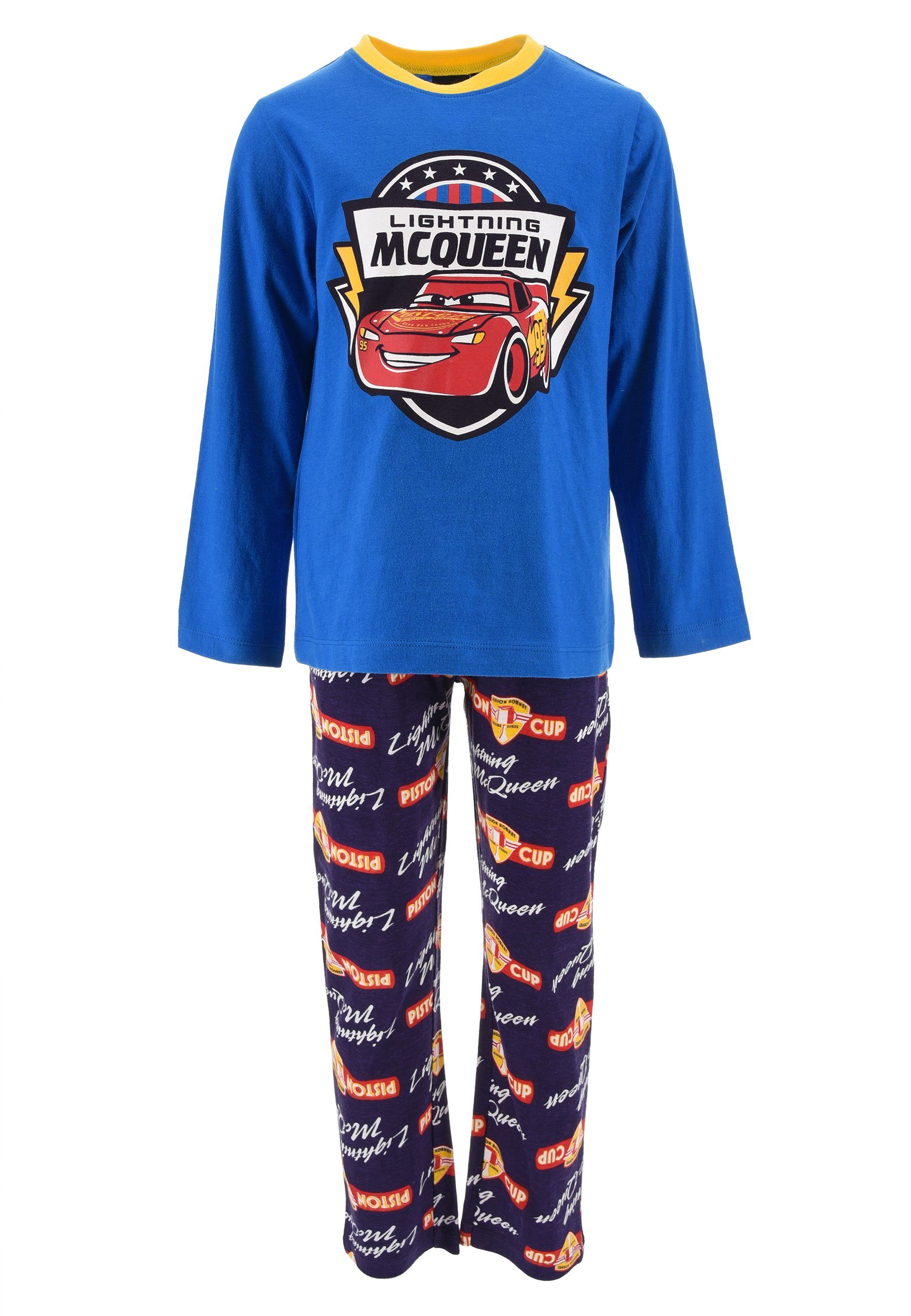 Disney Cars Schlafanzug Kinder Pyjama Jungen Schlafanzug (2 tlg) Langarm-Shirt + Schlaf-Hose Blau