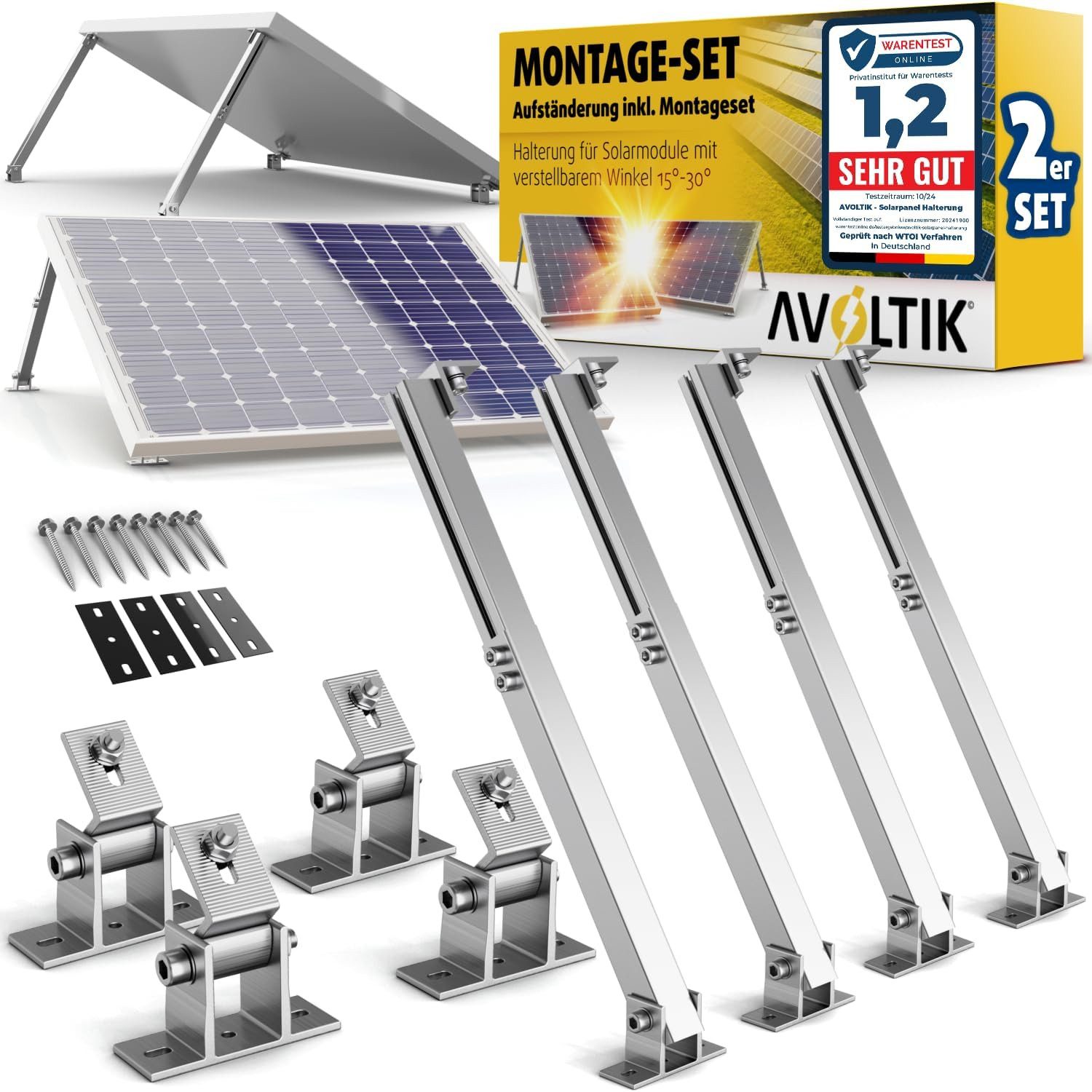 avoltik Solarmodul-Halterung Solarmodul Halterung Alu Aufständerung für Photovoltaik Winkel 15°-30°, (Solarmodul Halterung Alu Aufständerung für Photovoltaik Winkel 15°-30°, Solarmodul Halterung Alu Aufständerung für Photovoltaik Winkel 15°-30°, Farbe sil