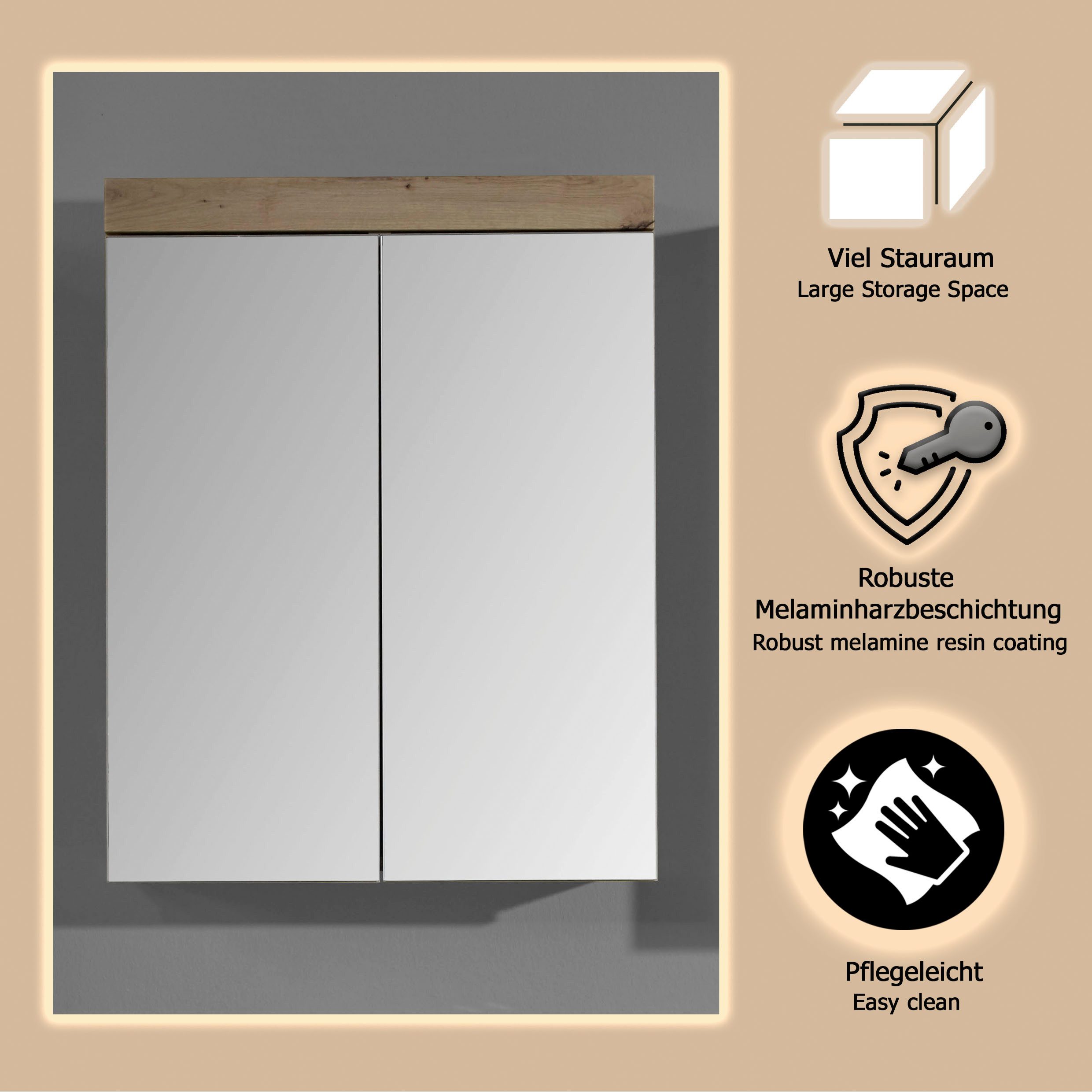 welltime Spiegelschrank Avena Spiegelschrank wahlweise mit Beleuchtung - (B/T/H) 60/17/77 cm