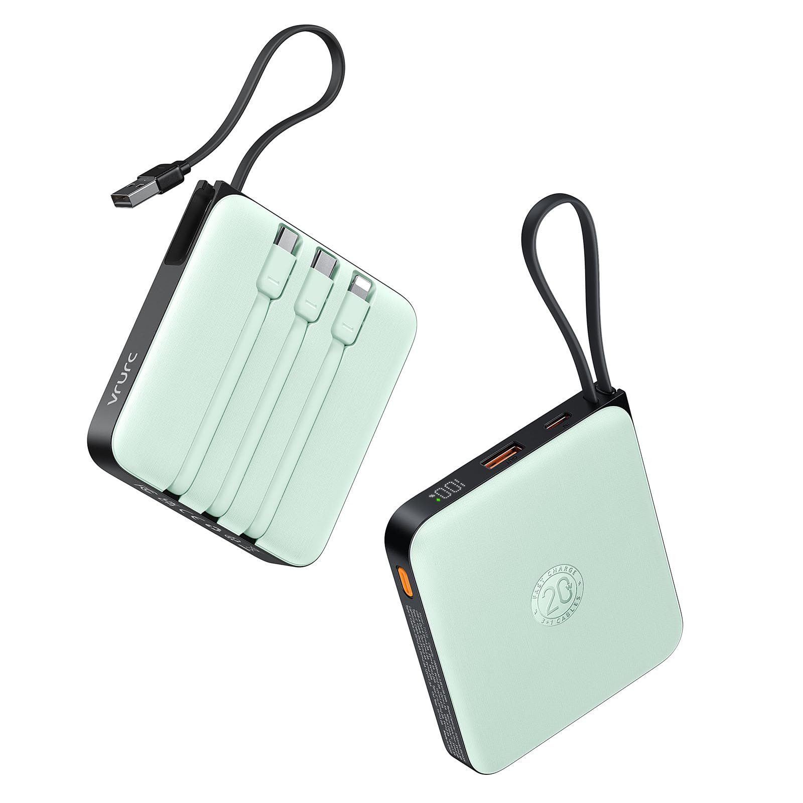 VRURC 20000 mAh Kabel Klein USB C 22.5W QC3.0 Schnelles Aufladen Tragbares Powerbank 20000 mAh (1 St), Ladegerät Externe Handyakkus Klein Aber Stark mit LED-Anzeige- Android