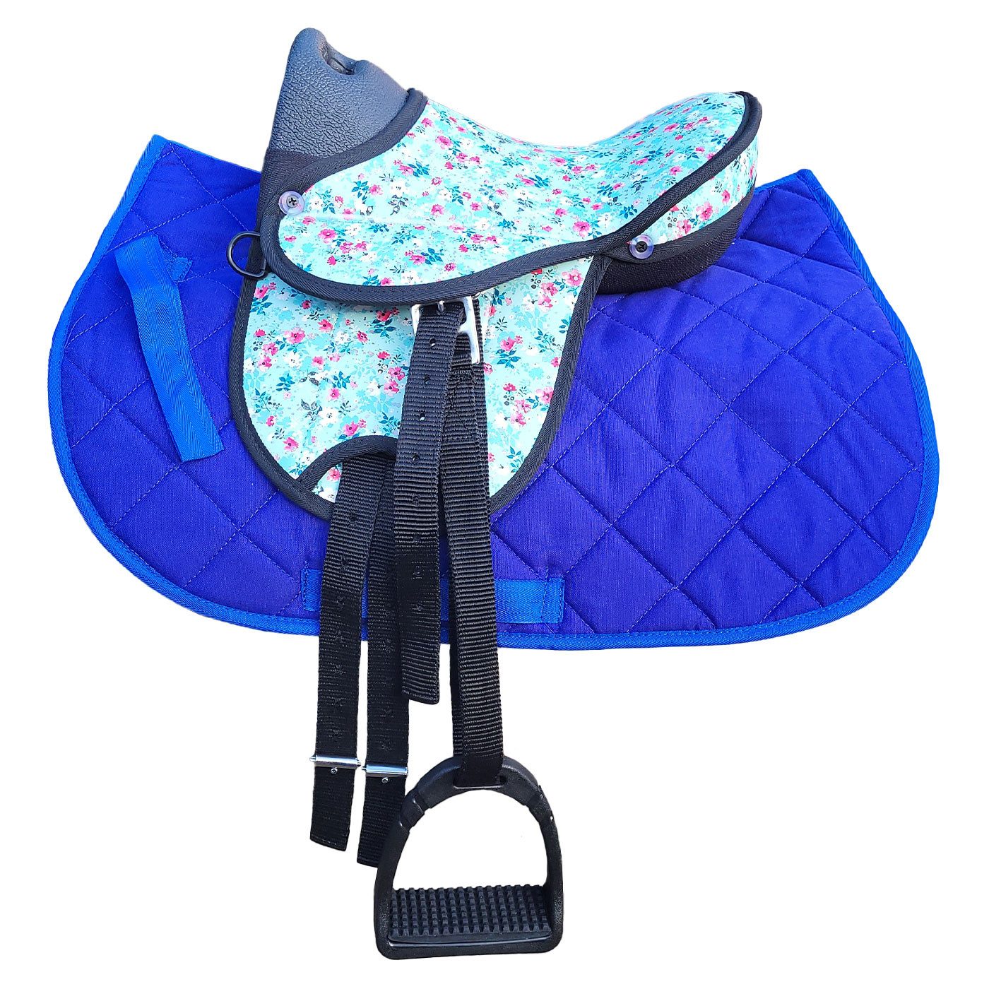 Brama-West Holzpferd Sattelset "My happy Pony" - Blue Flower Sonder Edition