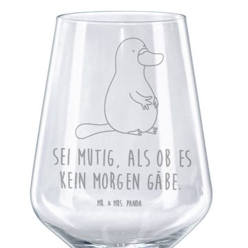 Mr. & Mrs. Panda Rotweinglas Schnabeltier Mut - Transparent - Geschenk, Rotweinglas, Lebensweishei, Premium Glas, Spülmaschinenfest