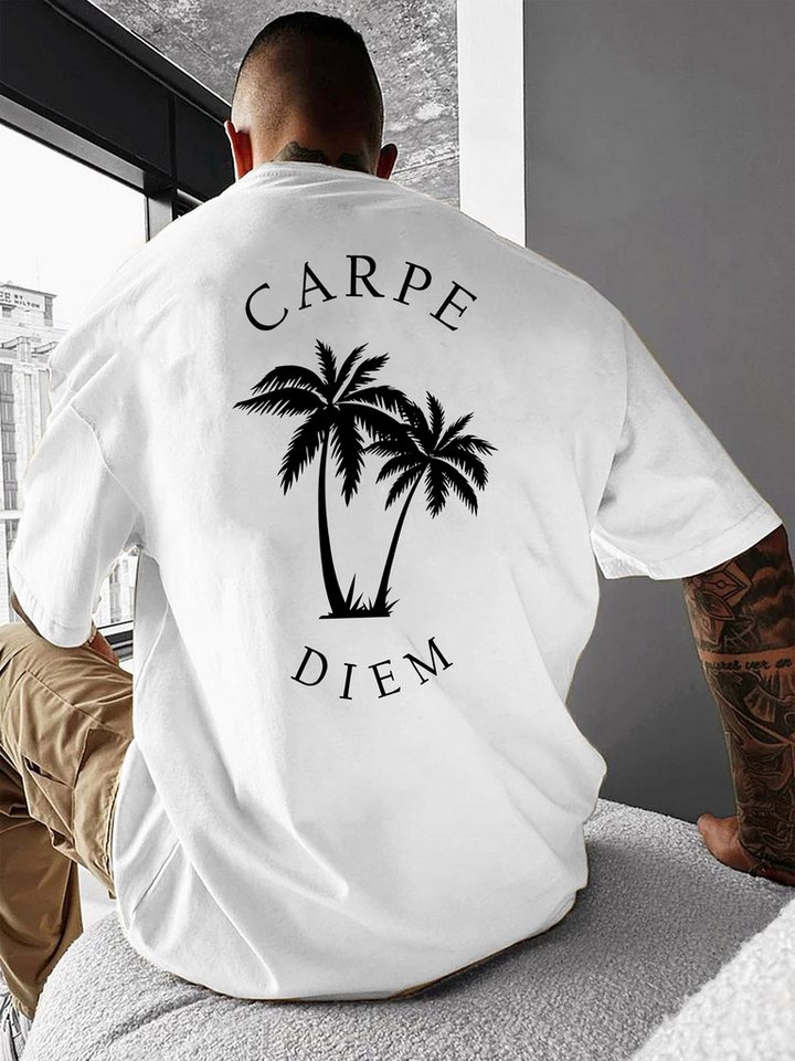 RMK T-Shirt Herren Shirt Basic Rundhals Palme Urlaub aus 100% Baumwolle
