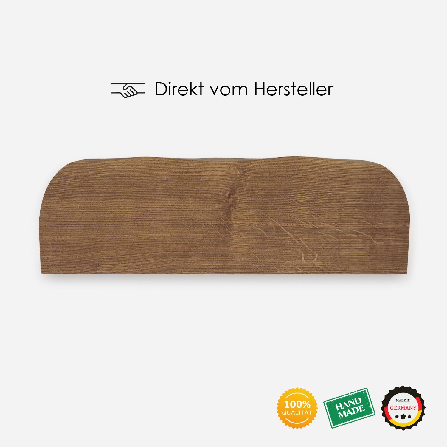 Wandregal - in Regal mit geschwungener Holz Rikmani Kante massiv Handgefertigtes Dunkel Germany Made NEMO, Eiche