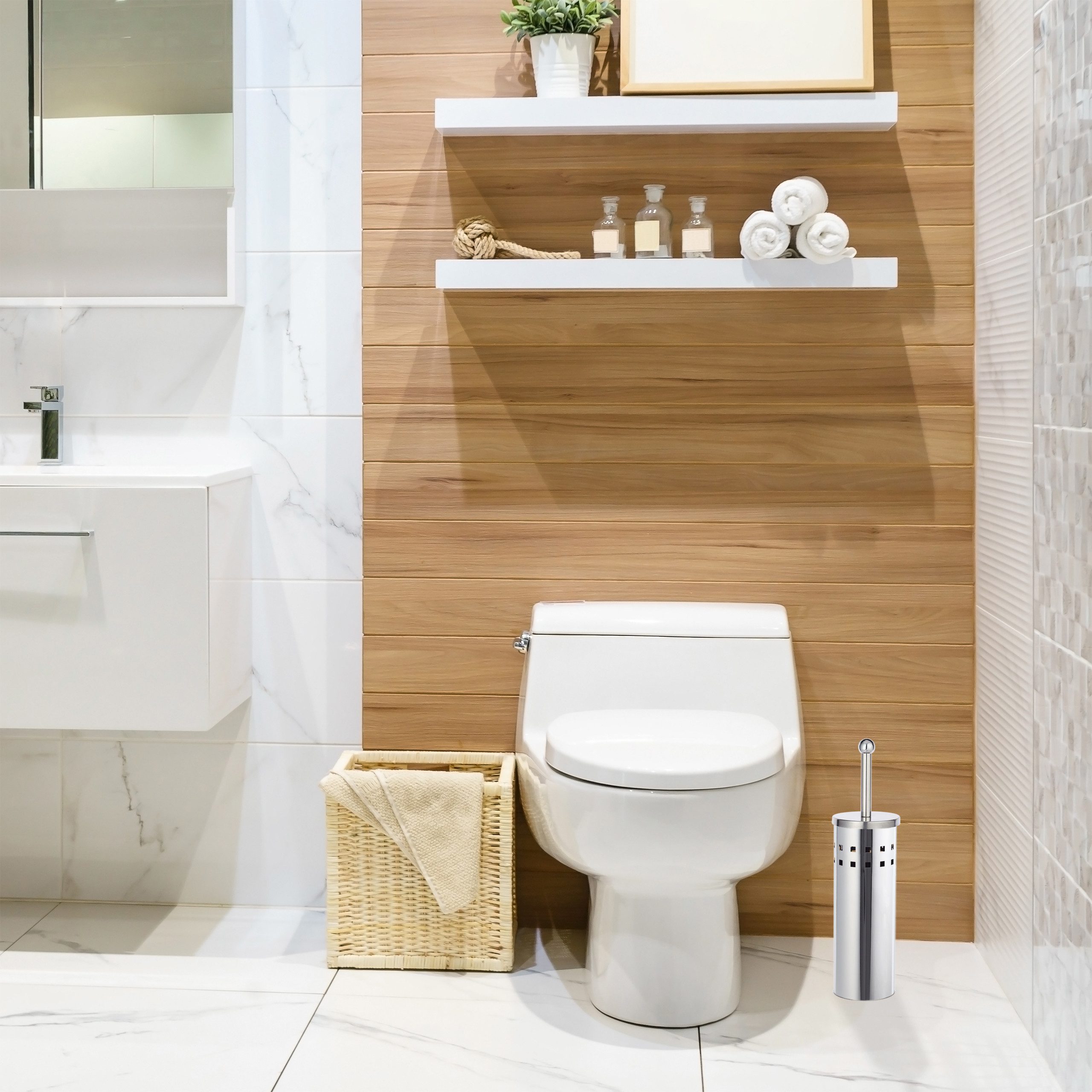 relaxdays Badezimmer-Set WC Garnitur aus Edelstahl günstig online kaufen