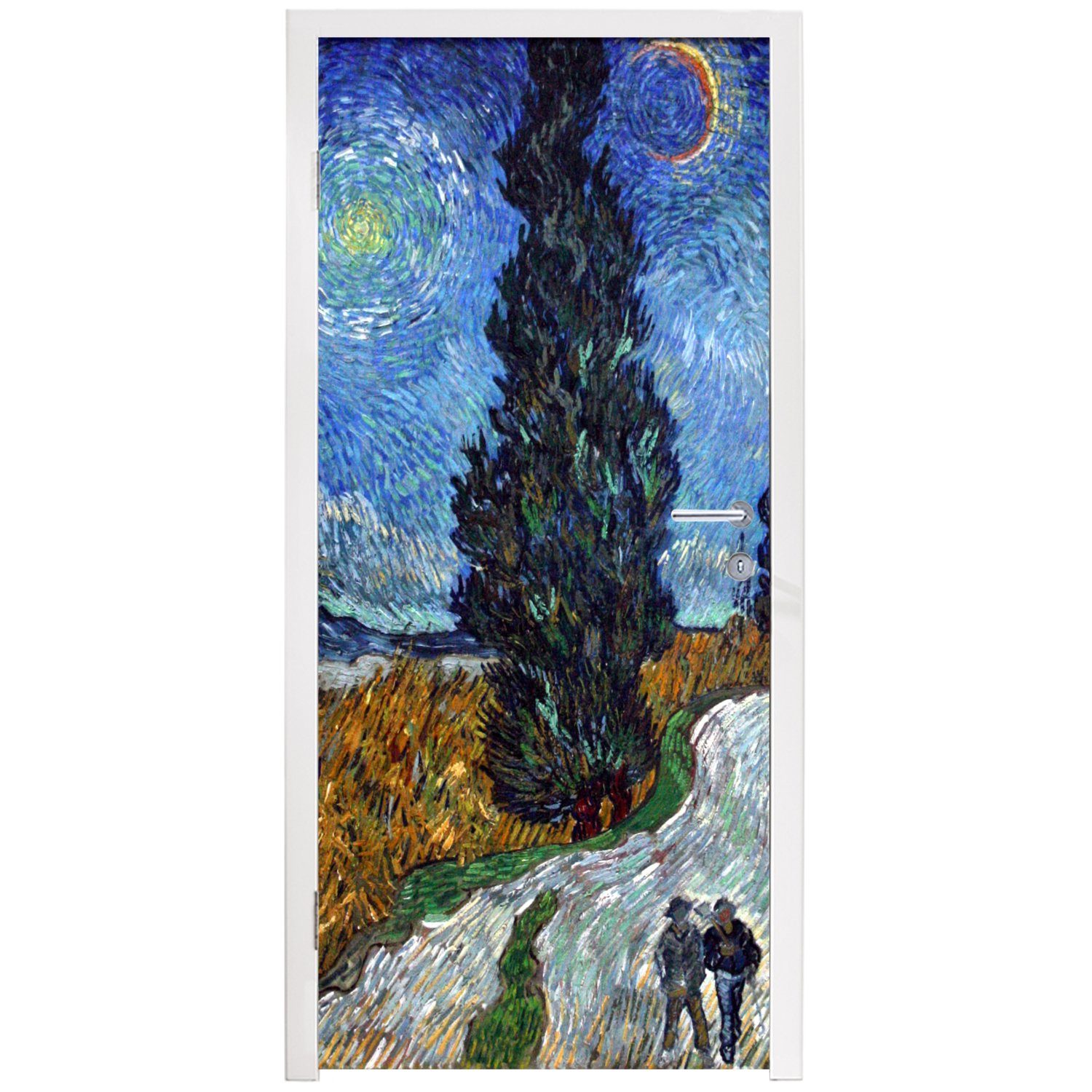 Türtapete Türaufkleber, van Fototapete für (1 Vincent Tür, Zypresse St), Stern MuchoWow - und 75x205 cm mit Matt, Straße bedruckt, Gogh,