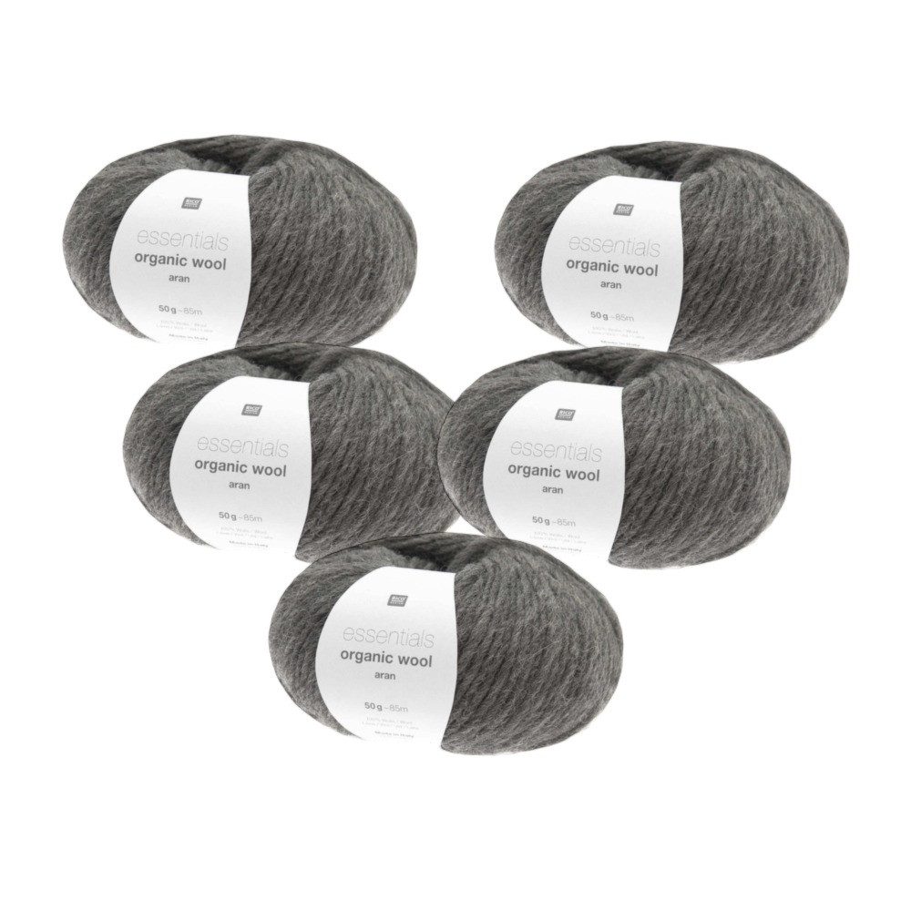 Rico Design 5 x Rico Essentials Organic Wool Aran Häkelwolle, 170 m