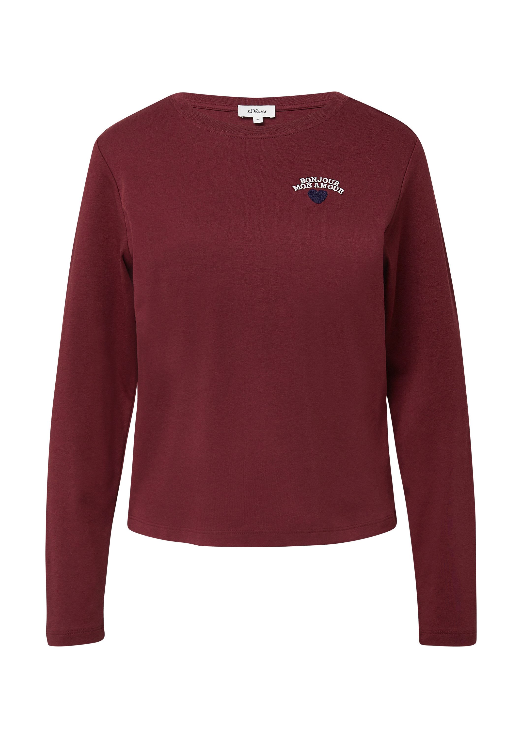 s.Oliver Langarmshirt T-Shirt Verkürztes Longsleeve mit Stickerei-Detail günstig online kaufen