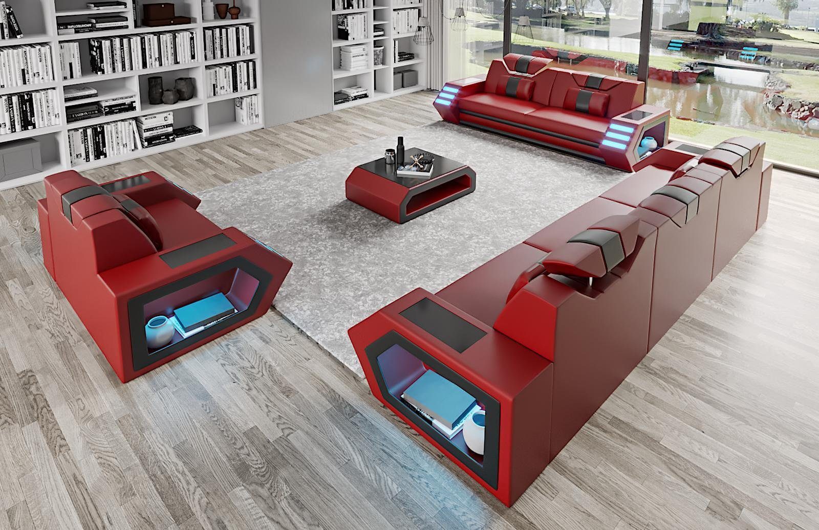 Sitz JVmoebel B3 Moderne Couch Rot Sofa, Sofagarnitur Polster Design 3+2+1 Leder Garnitur