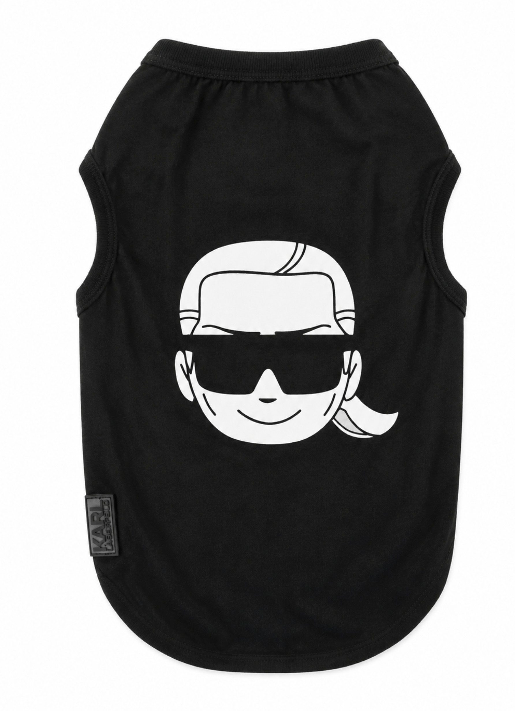 KARL LAGERFELD Hundeshirt Haustiere Hunde Katze Hund T-Shirt MIt Karl motiv, Ikonische Sonnenbrille und charakteristischer Zopf