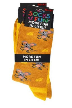 Socks 4 Fun Freizeitsocken Socks 4 Fun Motivsocken Käsemaus (2 Paar, 1-Paar, 2 Paar)