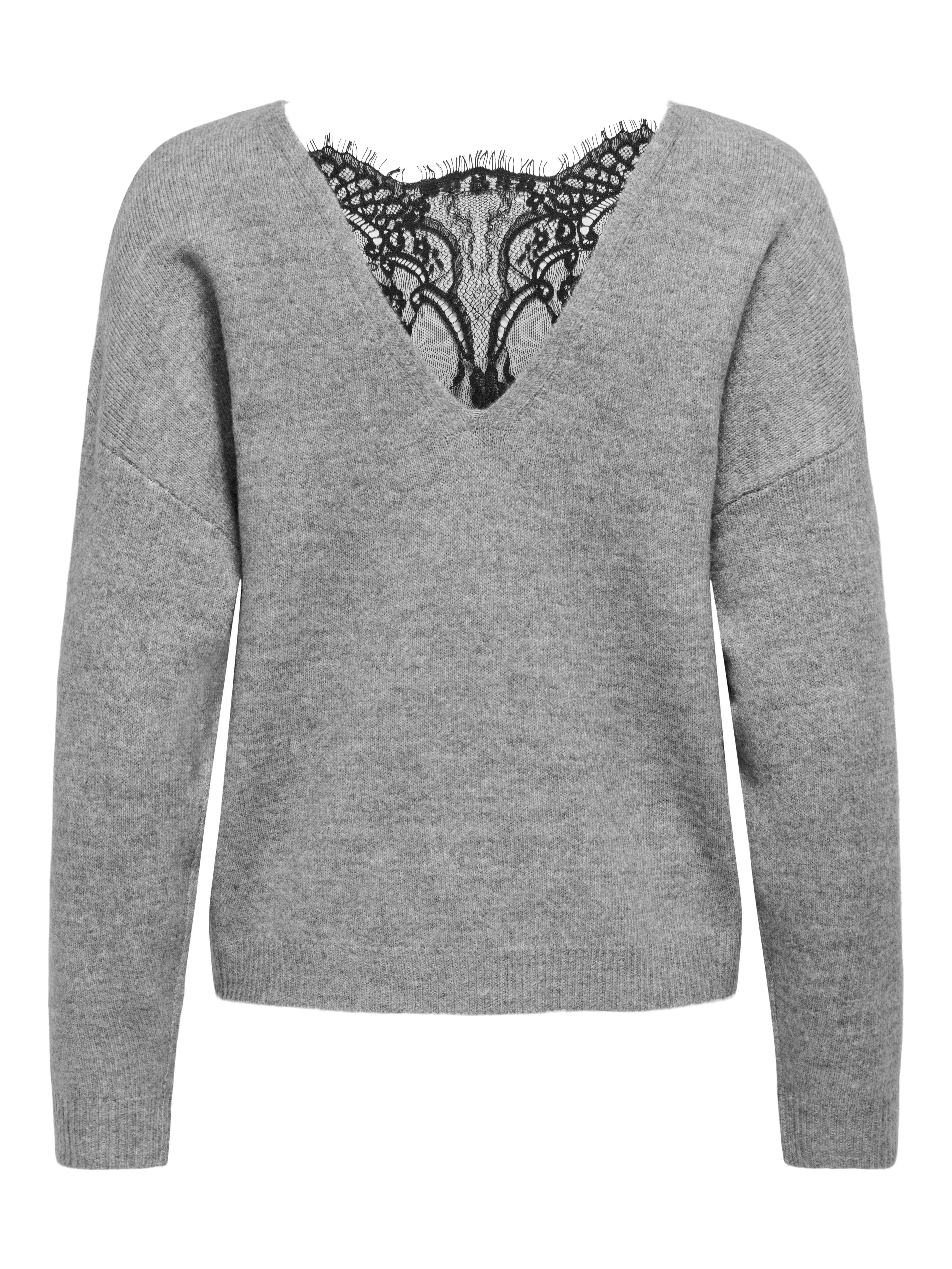 ONLY Rundhalspullover ONLANJA LS LACE MIX O-NECK ZL KNT mit Spitzeneinsatz günstig online kaufen