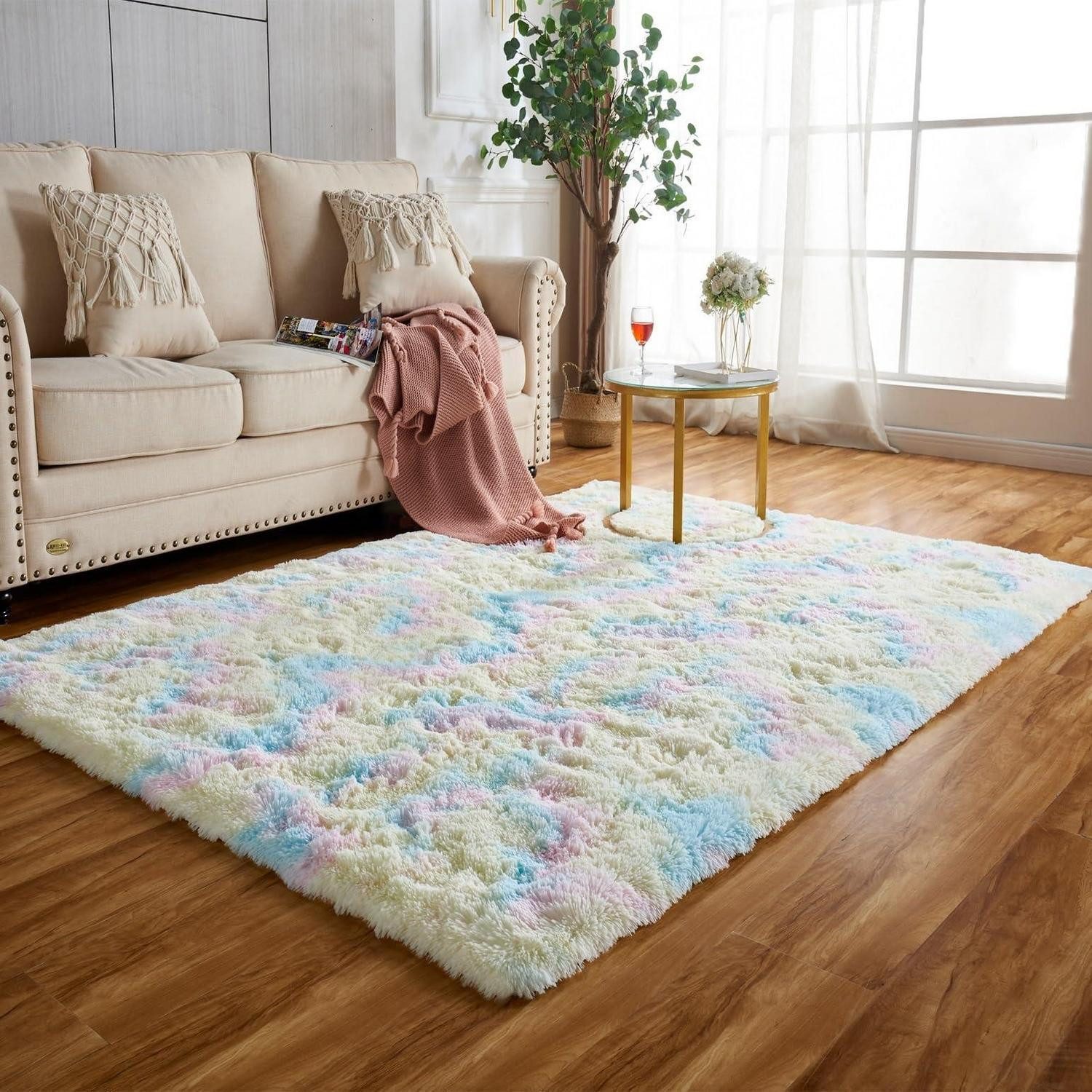 LuxusKollektion Hochflor-Teppich Hochflorteppich Regenbogen 60x120cm, rechteckig, Höhe: 50 mm