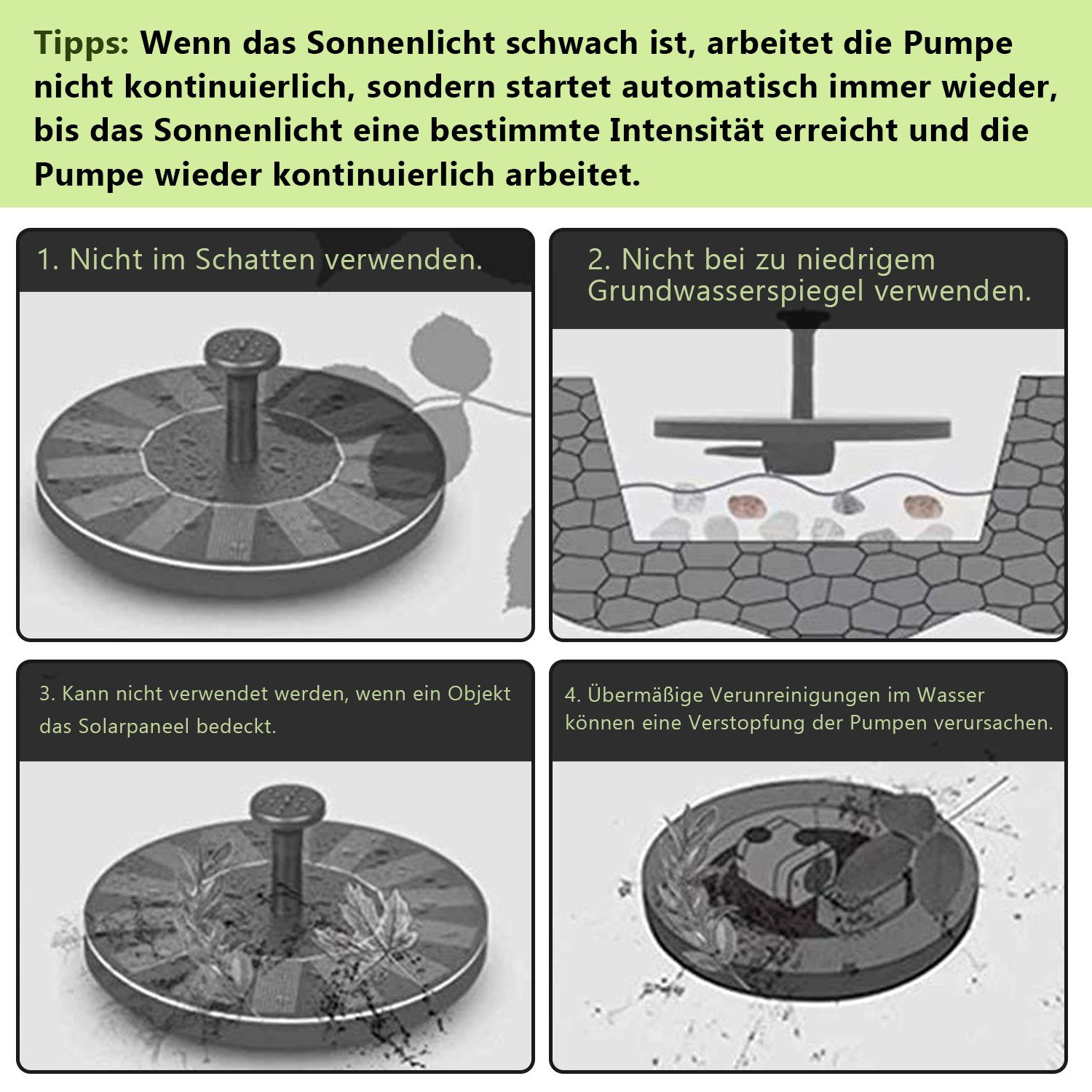Clanmacy Gartenbrunnen SolarPumpe 1.5W Teichpumpe solar springbrunnen Fisch-Behälter Brunnen, (1 tlg)