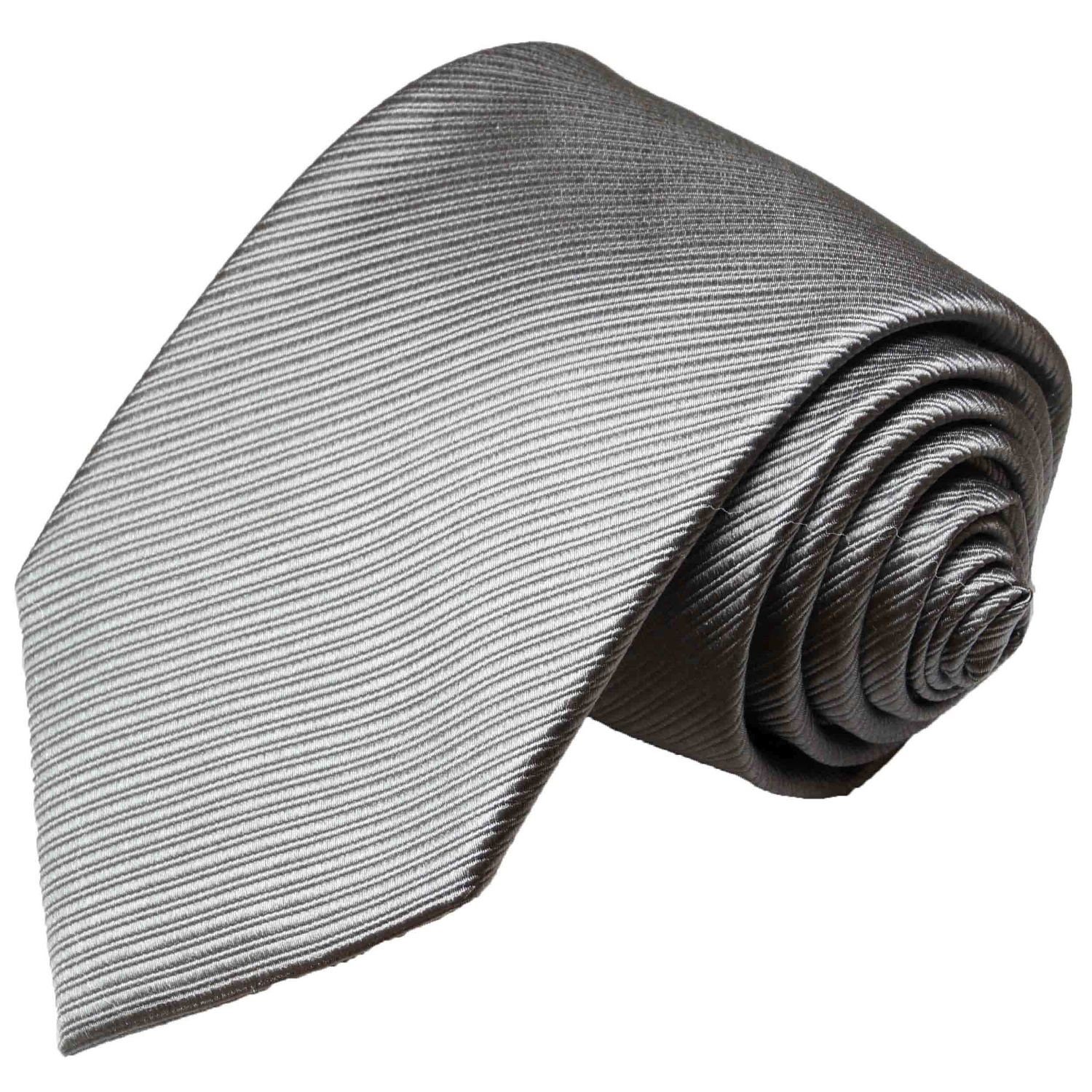 einfarbig (8cm), (Set, mit Herren Seide modern 100% 977 Paul silber Krawatte grau mit Breit 2-St., Tuch Krawatte Seidenkrawatte Malone Einstecktuch)