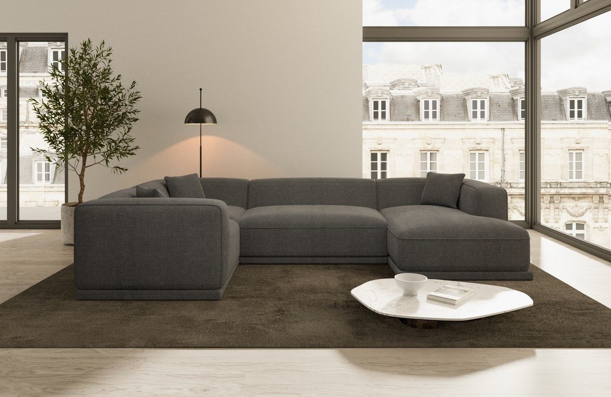 Sofa Dreams Wohnlandschaft Stoff Sofa Polstersofa Stoffcouch Stoffsofa Merida U Form Couch, Loungesofa