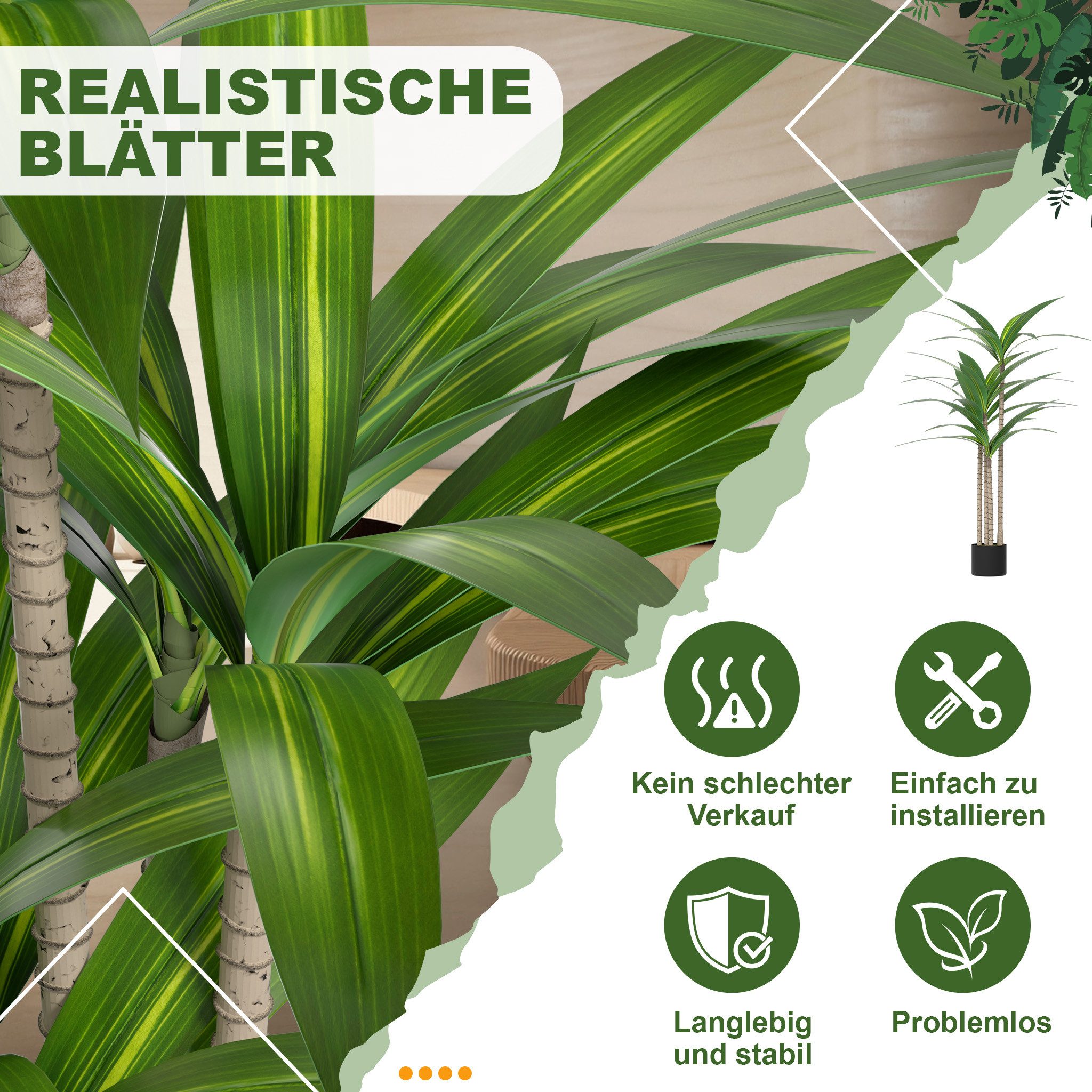 Kunstbaum Kunstpflanze Ficusbaum 120/150/180 cm Künstliche Pflanzen, FIVMEN, Höhe 120 cm, mit Stamm aus Naturholz Künstlichkunstbaum – Bild 4 von 5