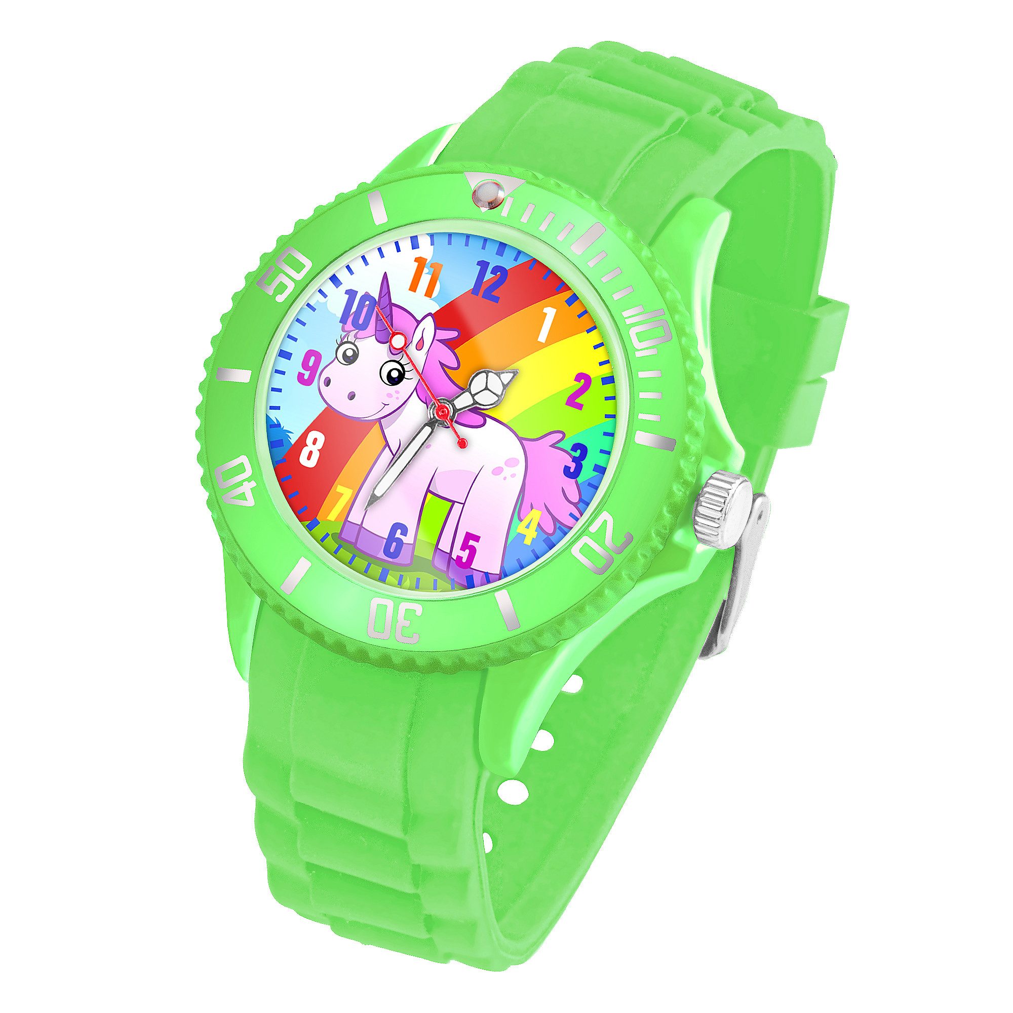 Taffstyle Quarzuhr Kinder Armbanduhr Silikon Einhorn Analog Uhr Bunt, Mädchen Sportuhr Bunte Kinderuhr Lernuhr Regenbogen Silikonuhr