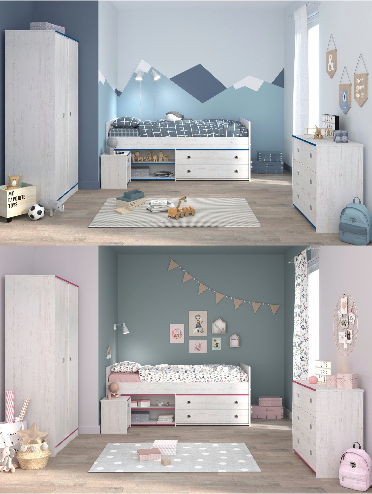 Parisot Jugendzimmer-Set Smoozy, (Komplett Set, 4-St., in verschiedenen  Zusammenstellungen wählbar), Kanten in Blau ODER Pink, bei Aufbau frei  wählbar! | Komplett-Kinderzimmer