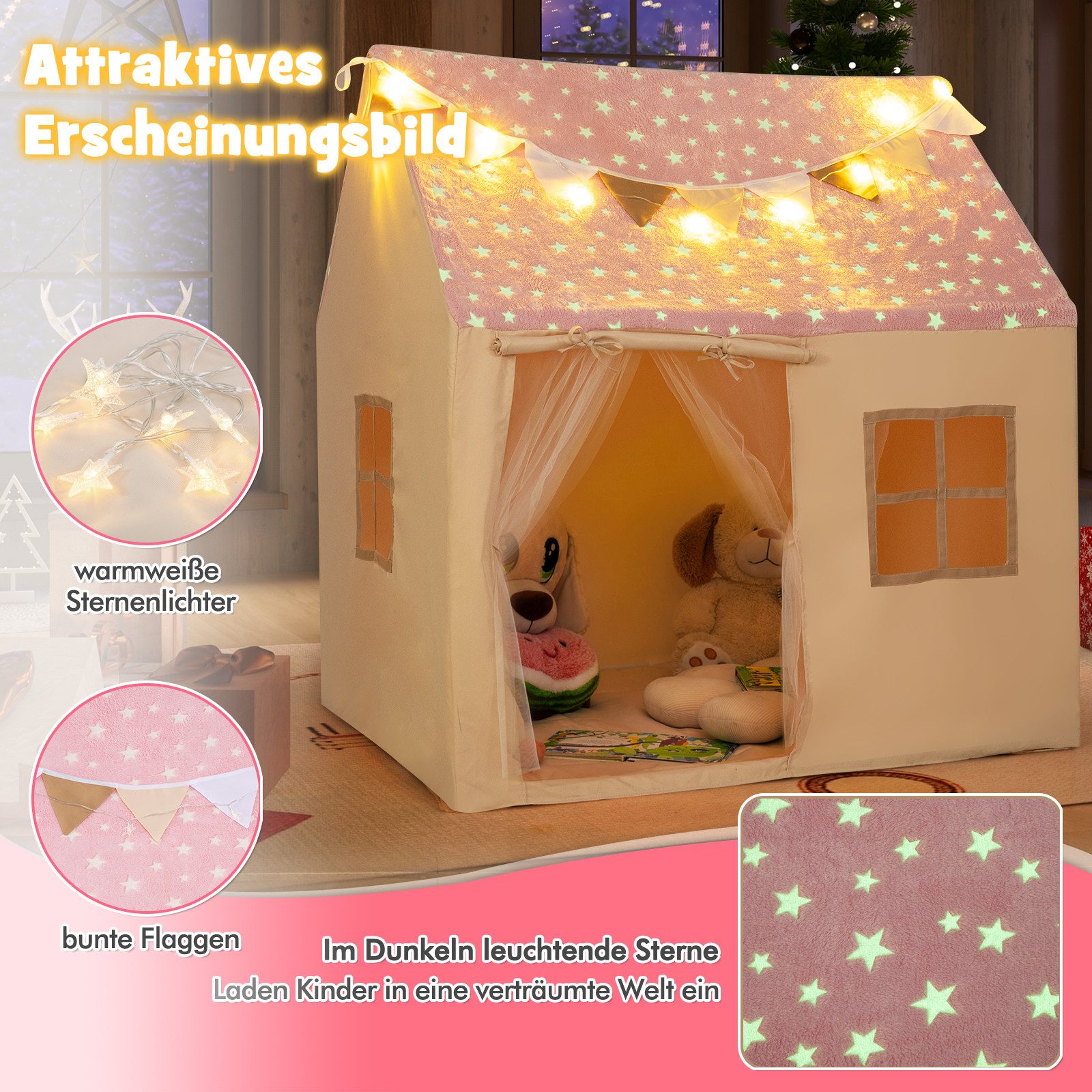 COSTWAY Spielzelt Kinder Spielzelt, mit Matte & Lichtern, 119 x 104 x 129 c günstig online kaufen